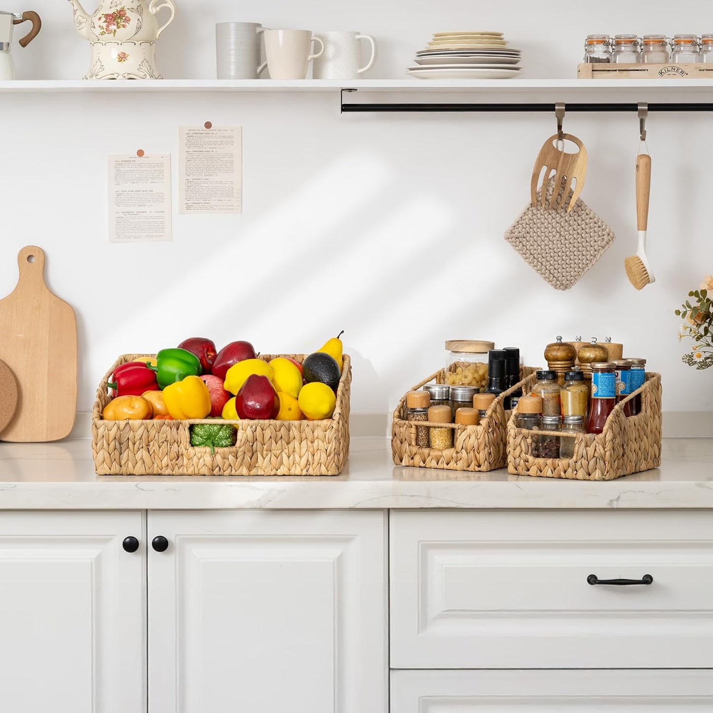 Wicker Baskets / Handwoven Shelf Baskets / 2 x 7 / Natural