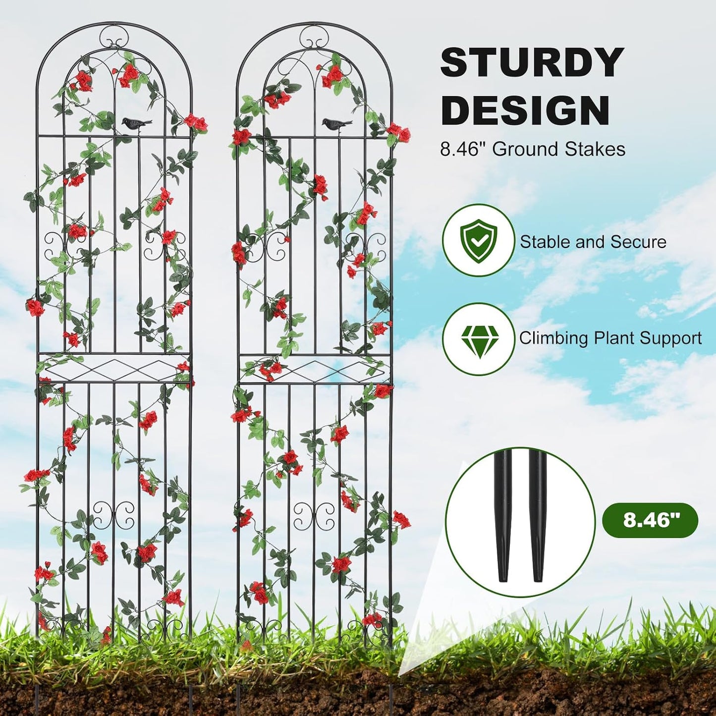 2 Pack 86.7" H x 19.7" W Metal Garden Trellis with Black Coating, Wire Lattice Grid Panel for Climbing Plants Outdoor