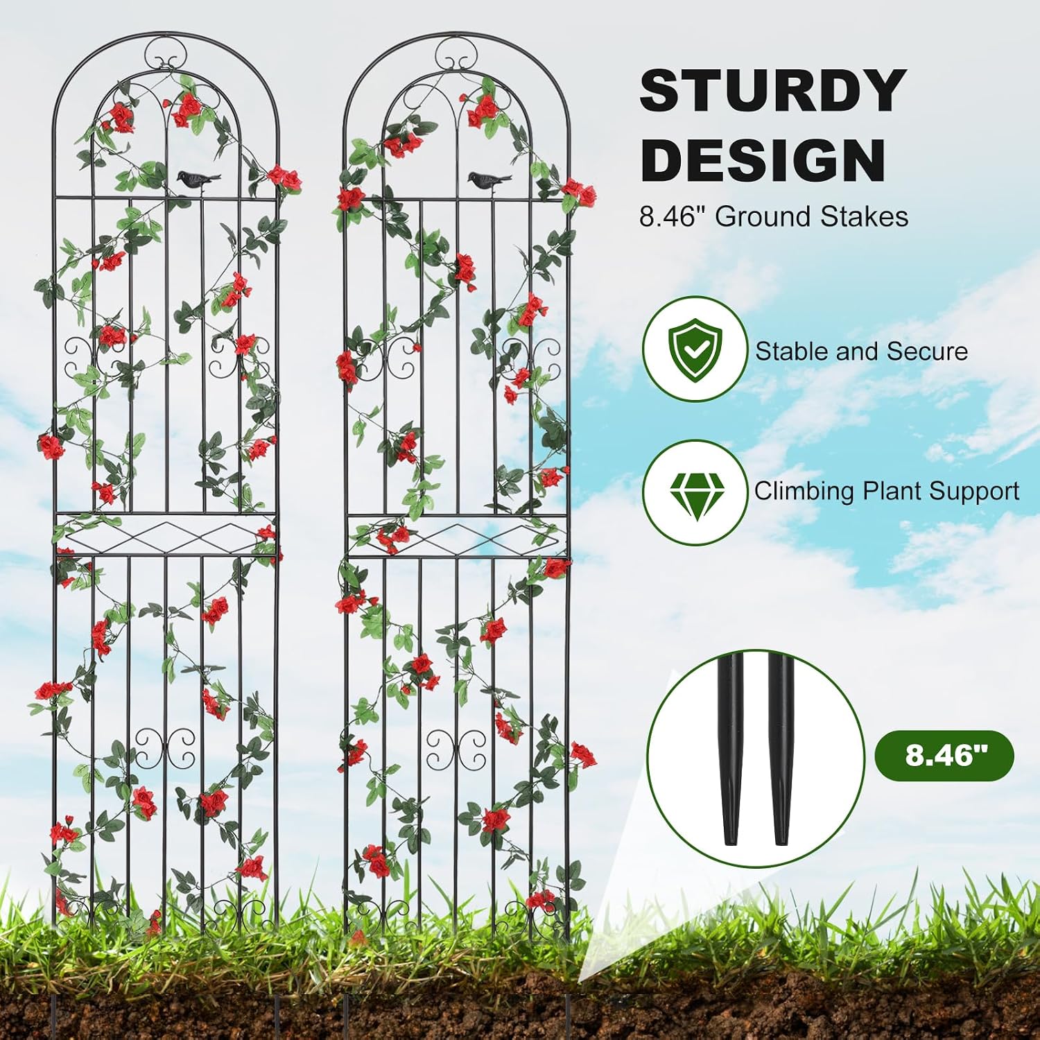 2 Pack 86.7" H x 19.7" W Metal Garden Trellis with Black Coating, Wire Lattice Grid Panel for Climbing Plants Outdoor