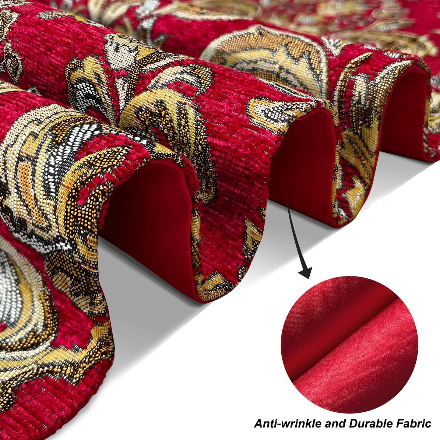 Jacquard Red Table Runner 120" Long Chenille Decor for Dinner Centerpiece | Baroque Style,for Table Decor at Christmas