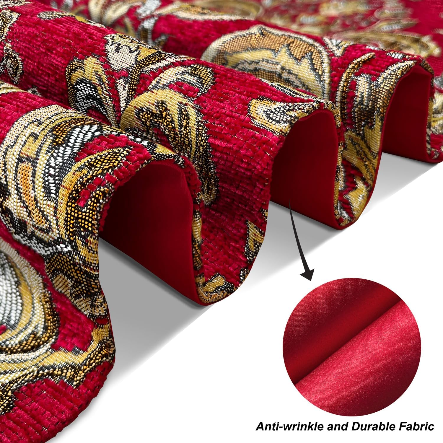 Jacquard Red Table Runner 120" Long Chenille Decor for Dinner Centerpiece | Baroque Style,for Table Decor at Christmas