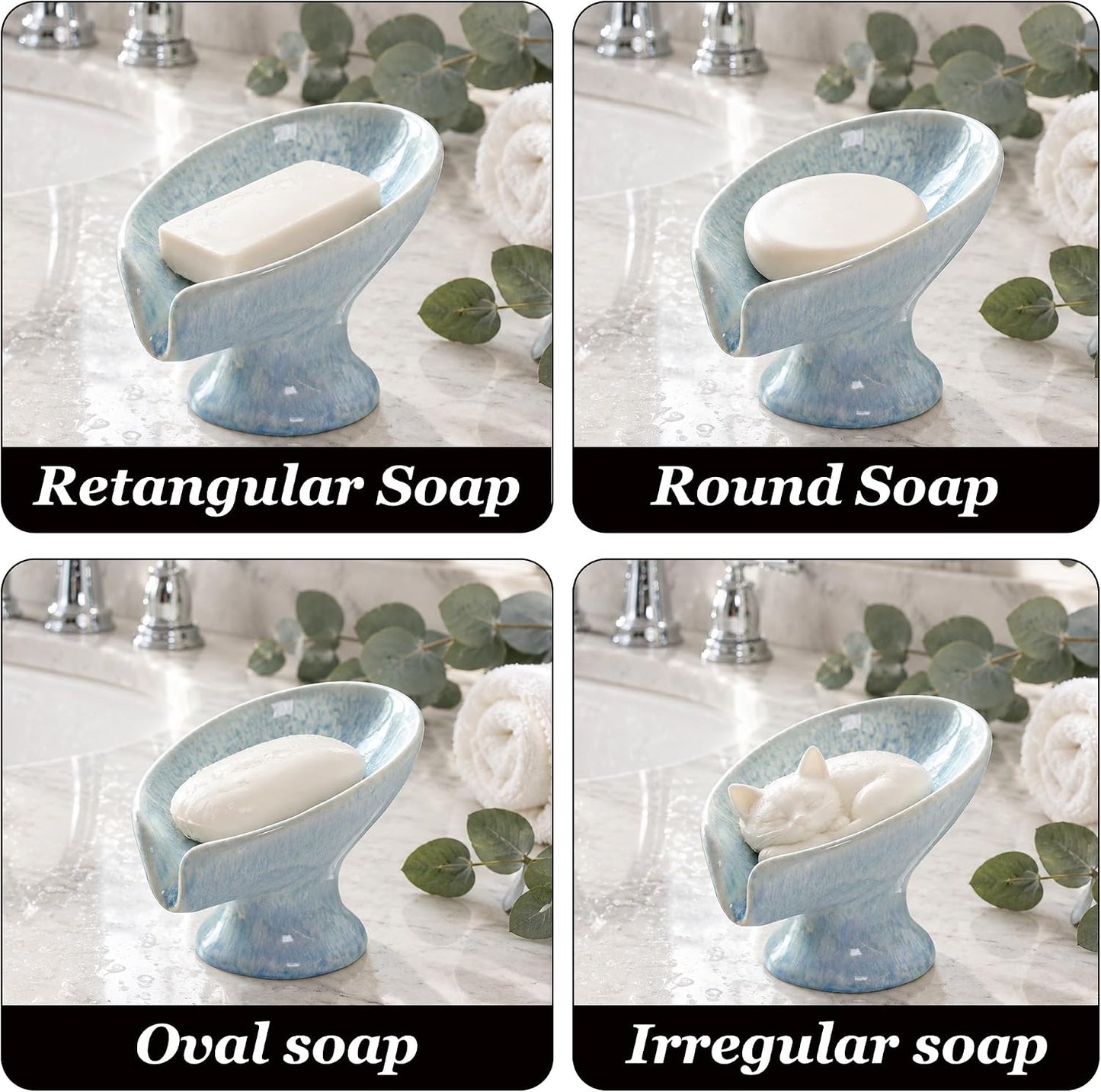 Glacier Leaf Self Draining Bar Soap Holder / Blue