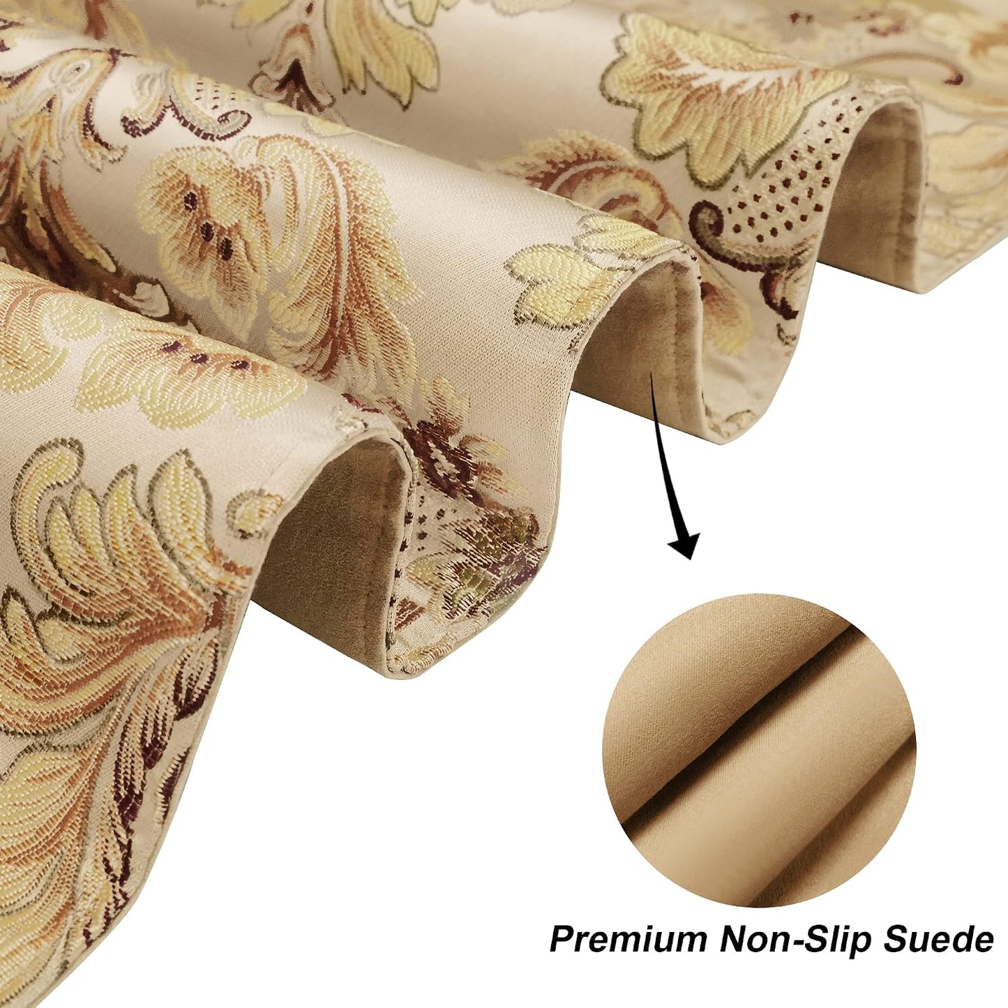 Loom and Mill Luxury Jacquard Damask Table Runner 13x90 inch, Khaki | Thick Fabric Floral Table Runners with Handmade