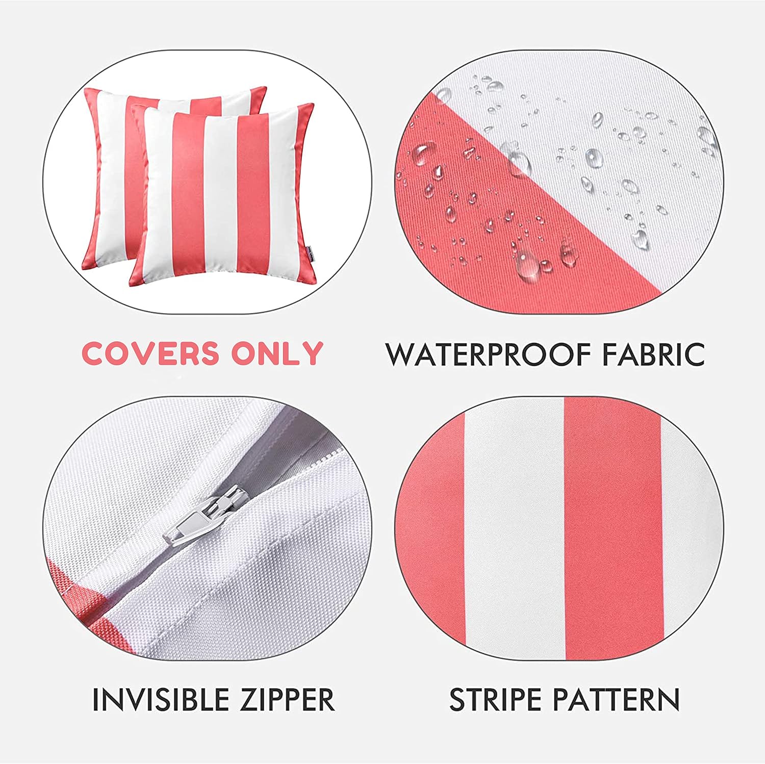 Western Home Decorative Outdoor Solid Waterproof Striped Throw Pillow / Pink / 18 x 18 / Set of 2