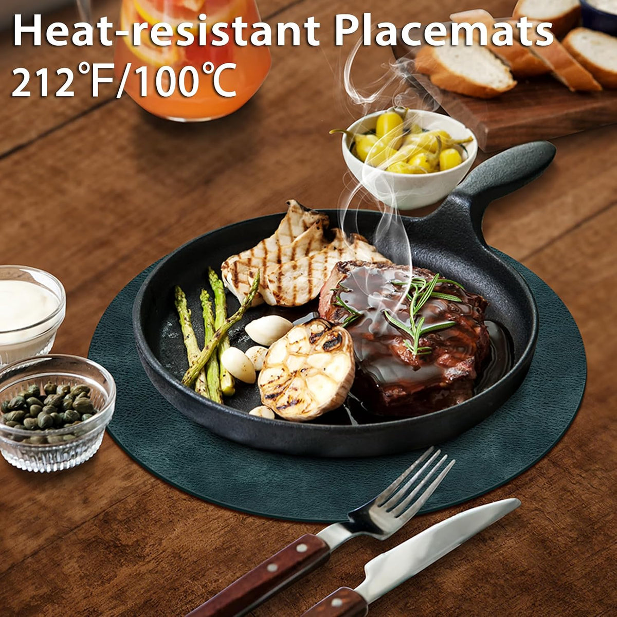ADRIMER Placemats, Heat Resistant Round Placemats Set of 12 Washable, Waterproof Table Mats, Wipeable Faux Leather