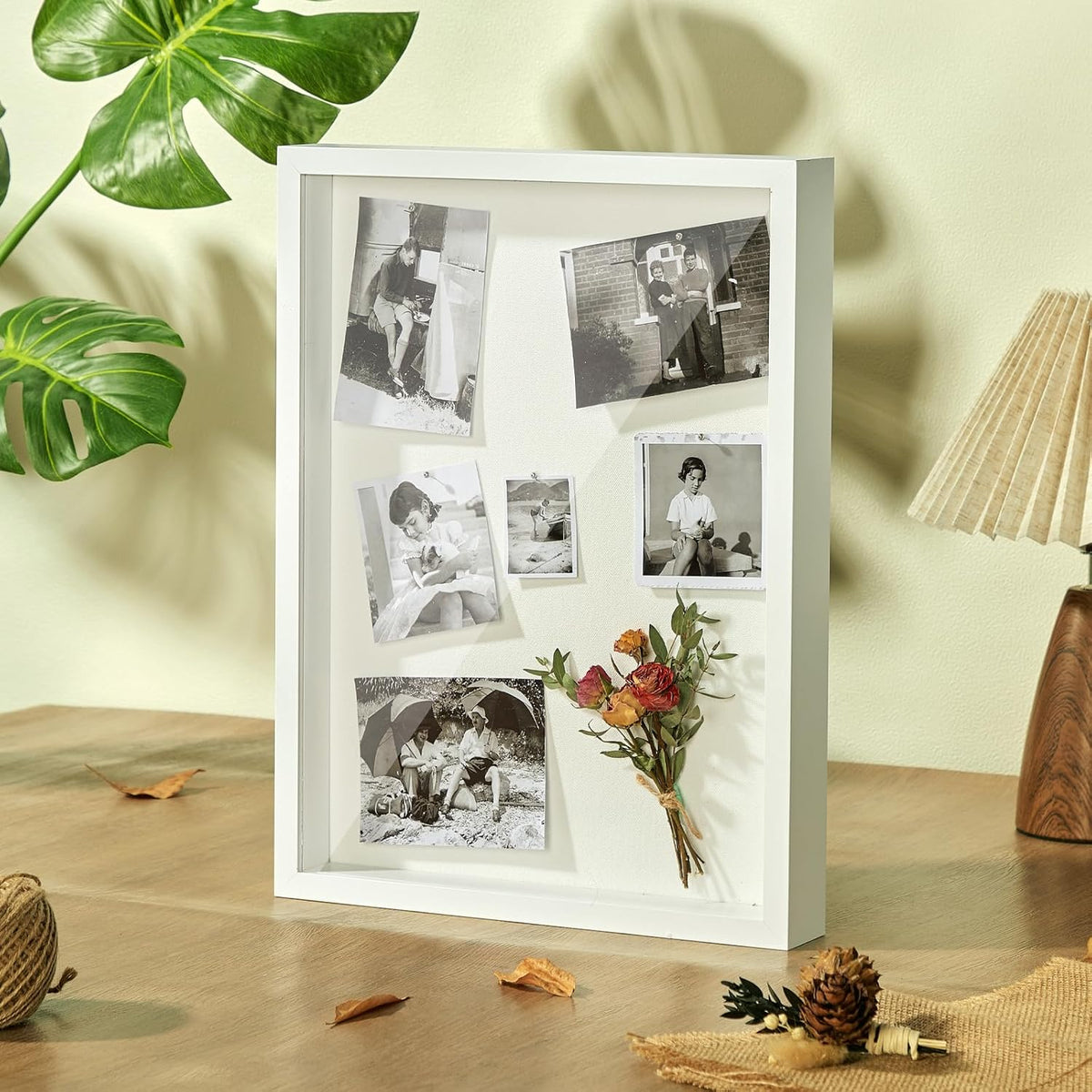 12x16 Large Shadow Box Frame with Thickened Acrylic Panel & Pins | With Linen Back, Deep 1.7" White Shadow Box Display