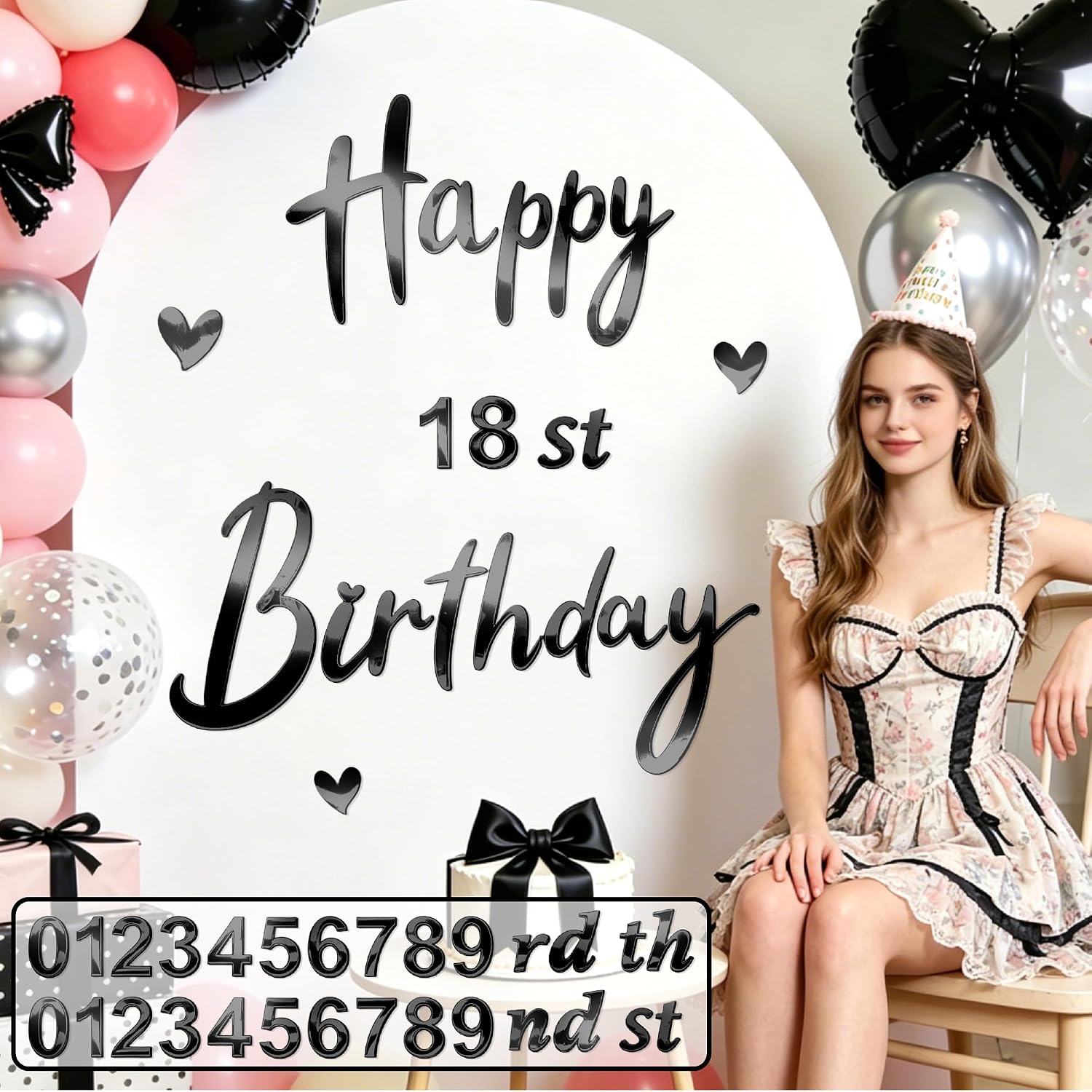 0-9 Number Black Birthday Party Decals for Balloon Arch Wall DIY Ages Peel / Black Mirror Birthday