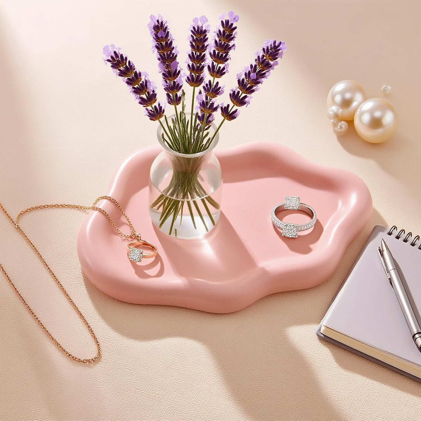 Watch Keys Tray Ring Dish / Spotted Matte Pink