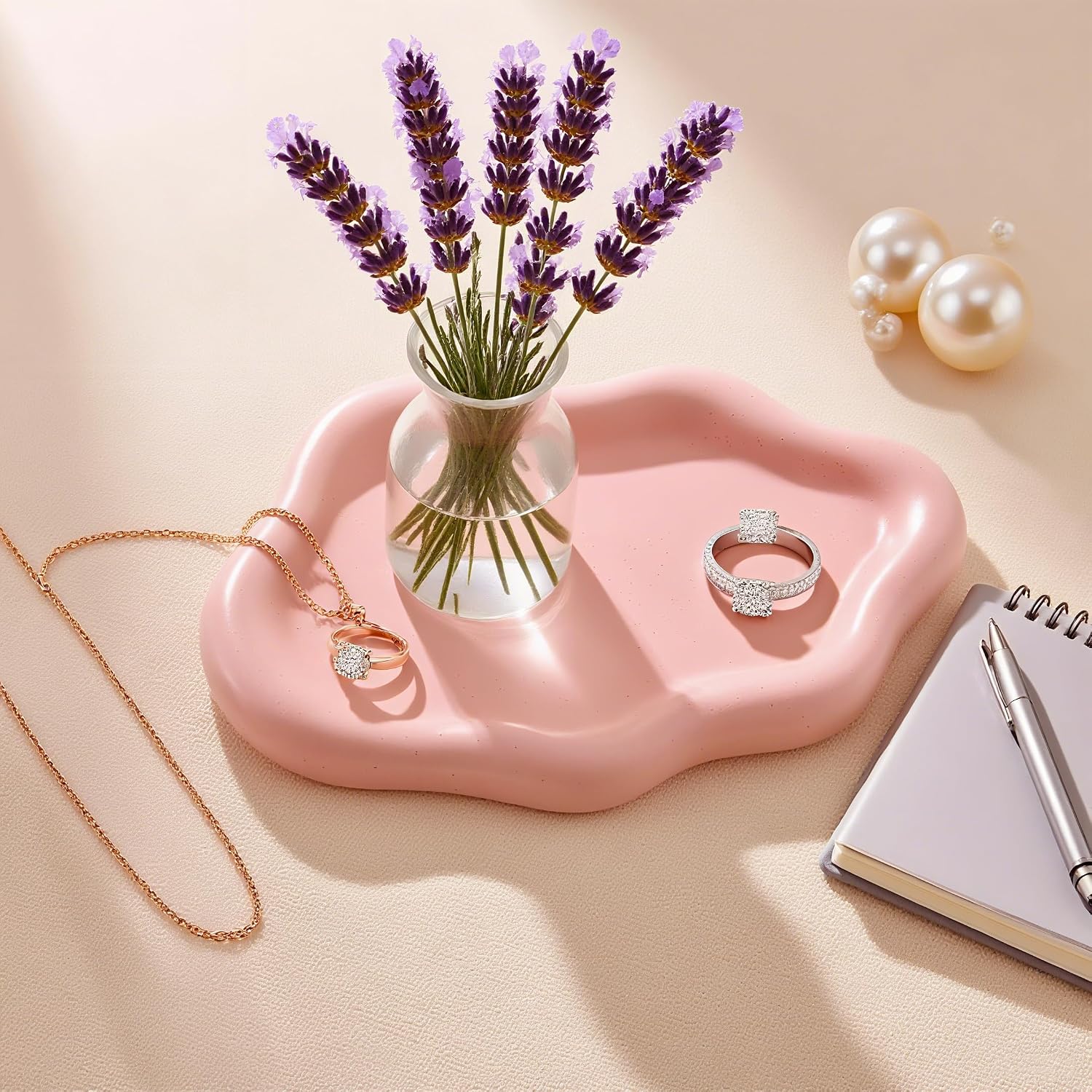 Watch Keys Tray Ring Dish / Spotted Matte Pink