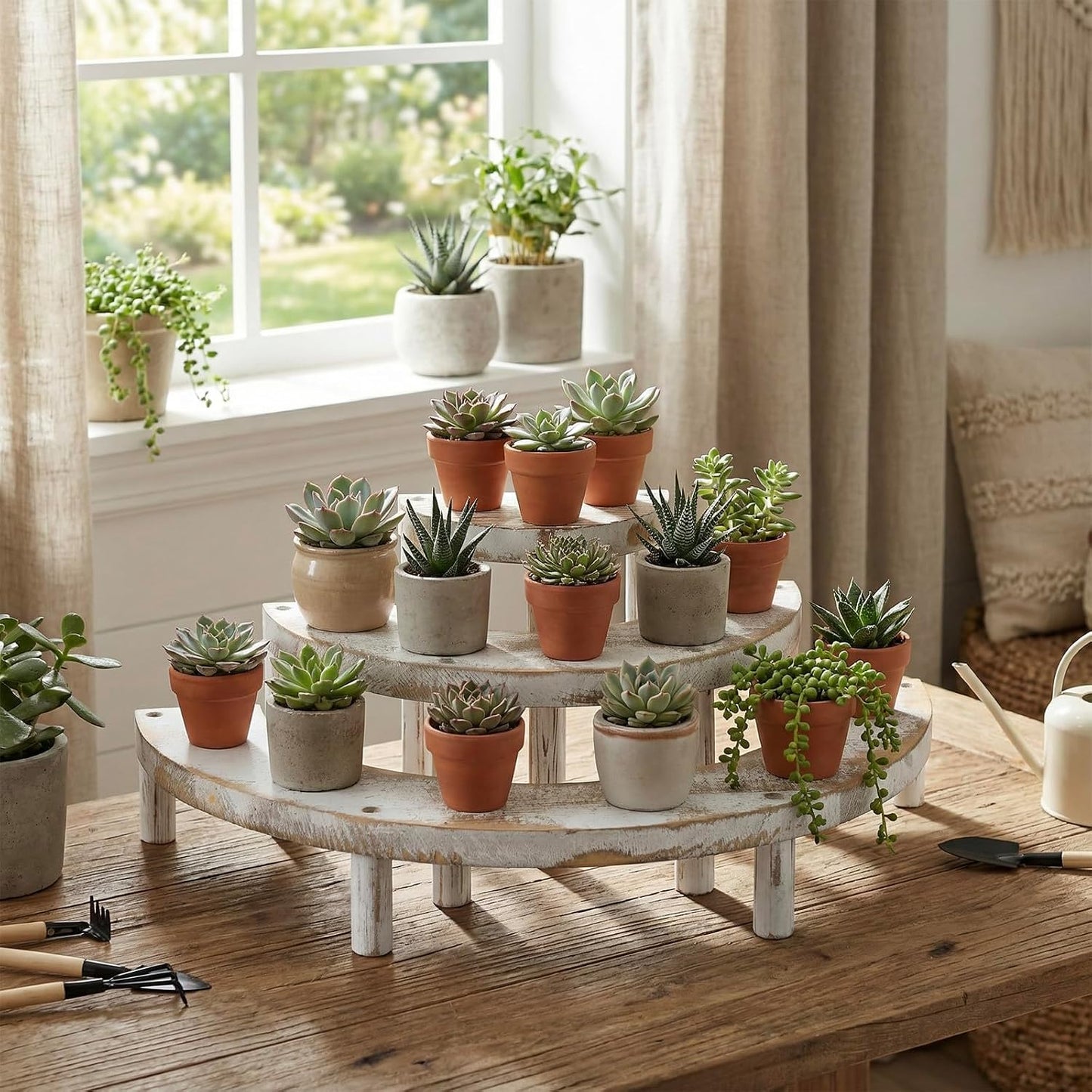 MyGift 3 Tier Wooden Display Riser Stand Whitewashed Dessert Shelf | Three Level Design, Rustic Whitewashed Finish