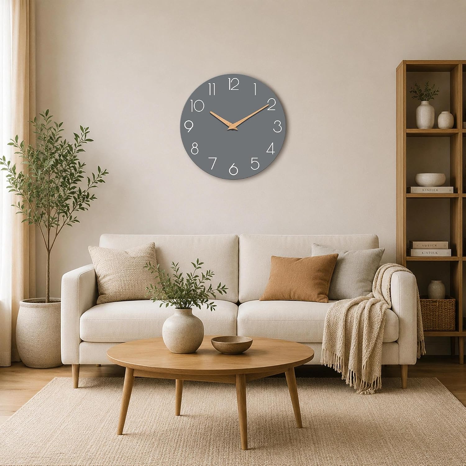 cicininc 14 Inch Battery Operated Wall Clock, Silent Analog, Gray | Living Room | Office | Bedroom | Decorative Style