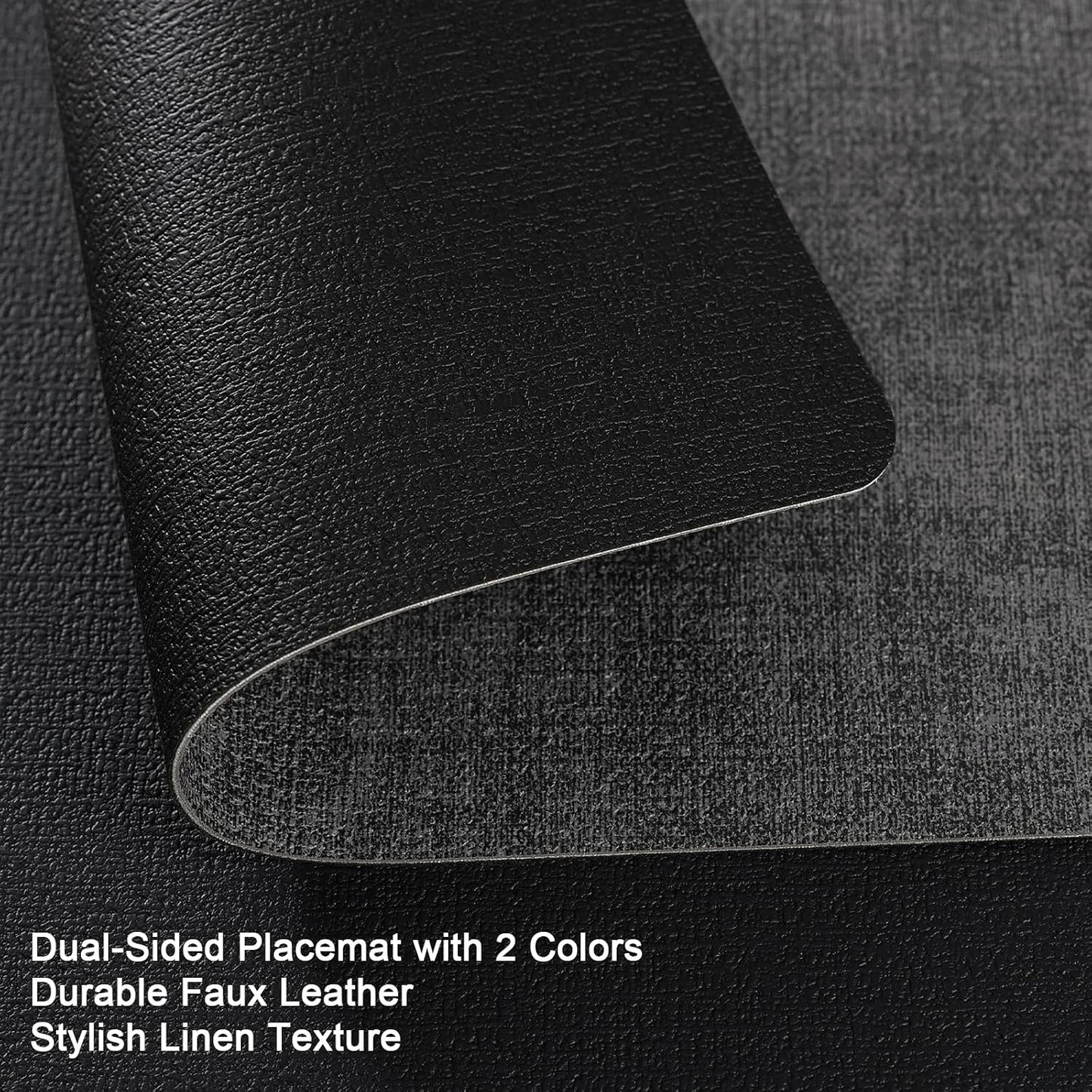 Myir JUN Faux Leather Placemats Set of 6, Dual Sided Waterproof Place Mats | Heat Resistant Wipeable Vinyl Table Mat