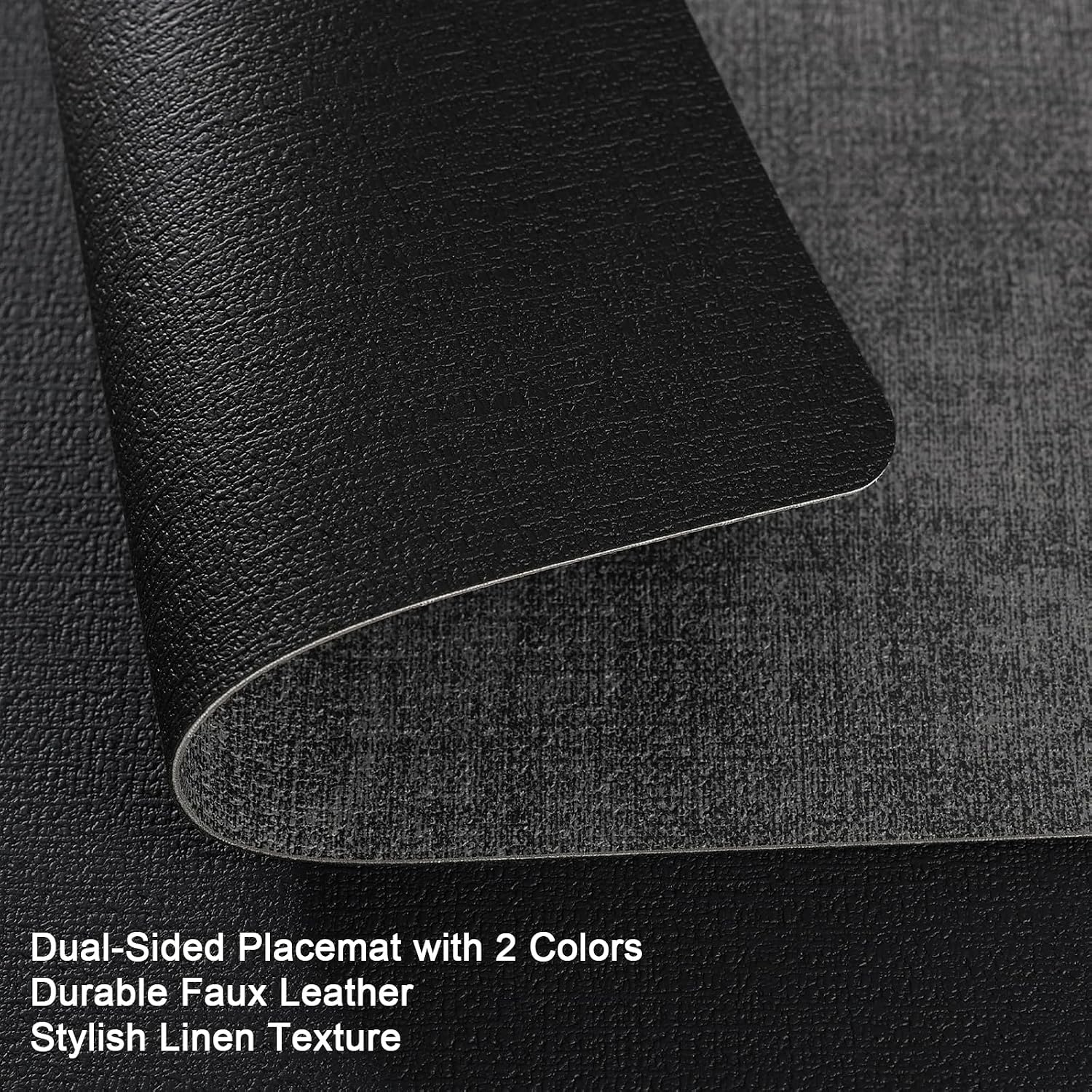 Myir JUN Faux Leather Placemats Set of 6, Dual Sided Waterproof Place Mats | Heat Resistant Wipeable Vinyl Table Mat