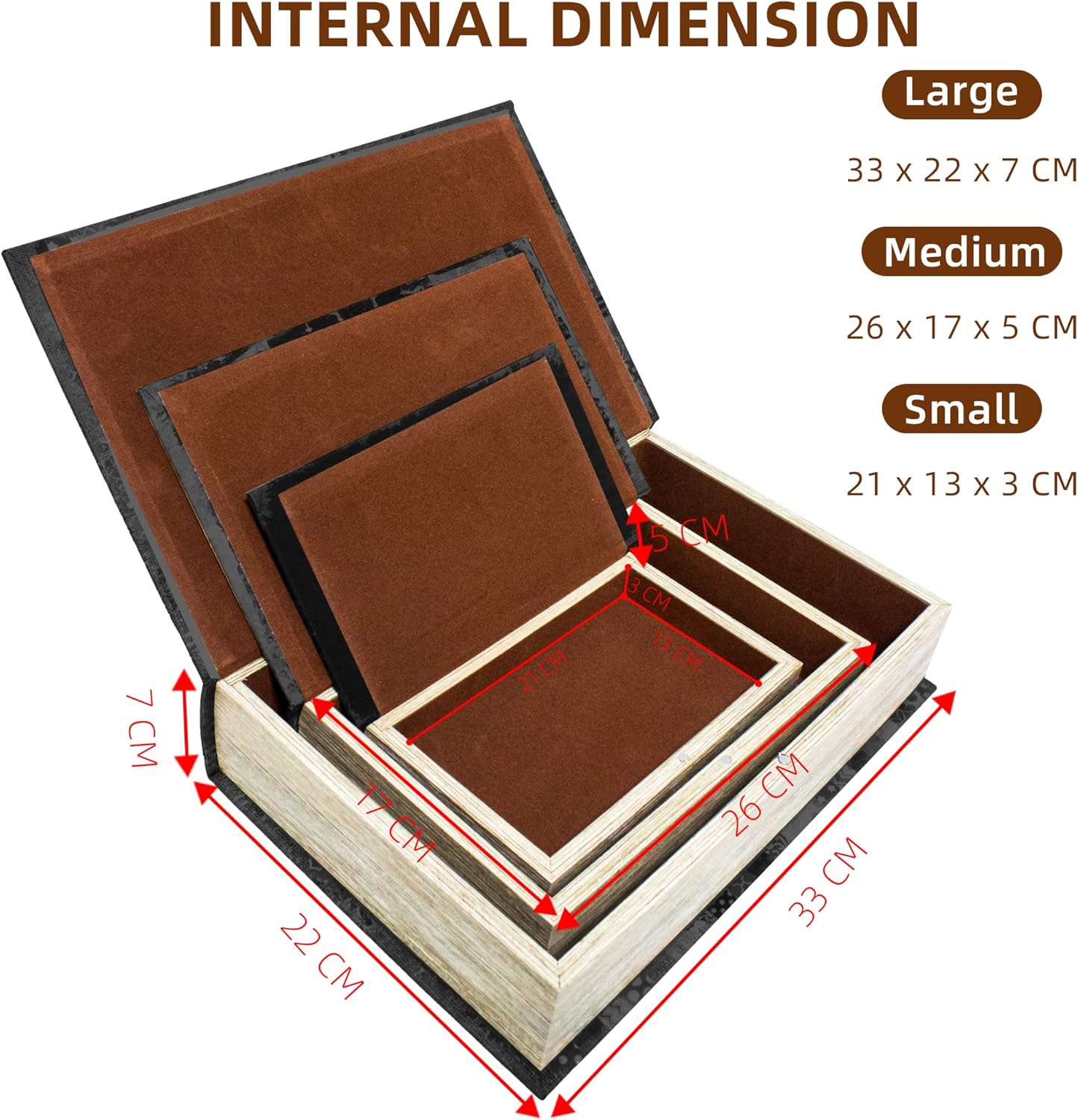 Vintage Style Book Shaped Storage Box / Leather Embossed Cover / Set of 3
