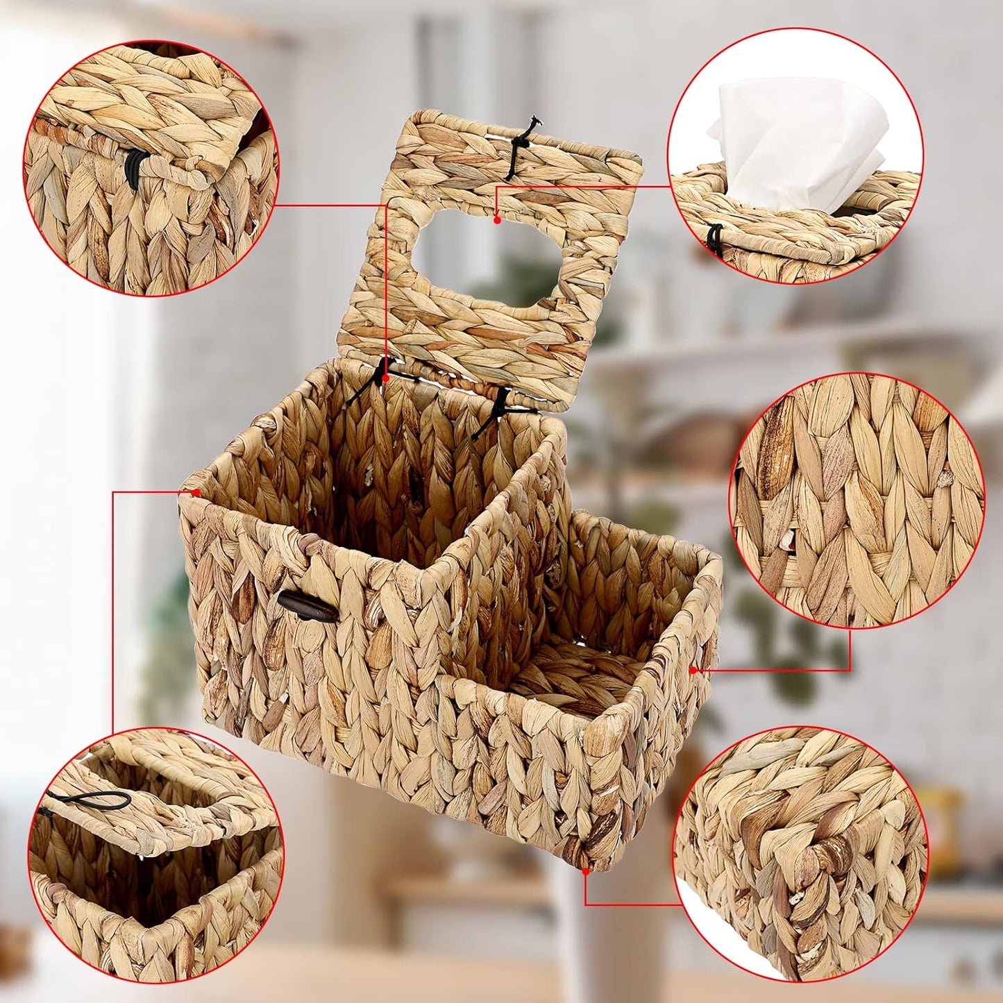 Square Woven Tissue Box Cover / Natural / Water Hyacinth