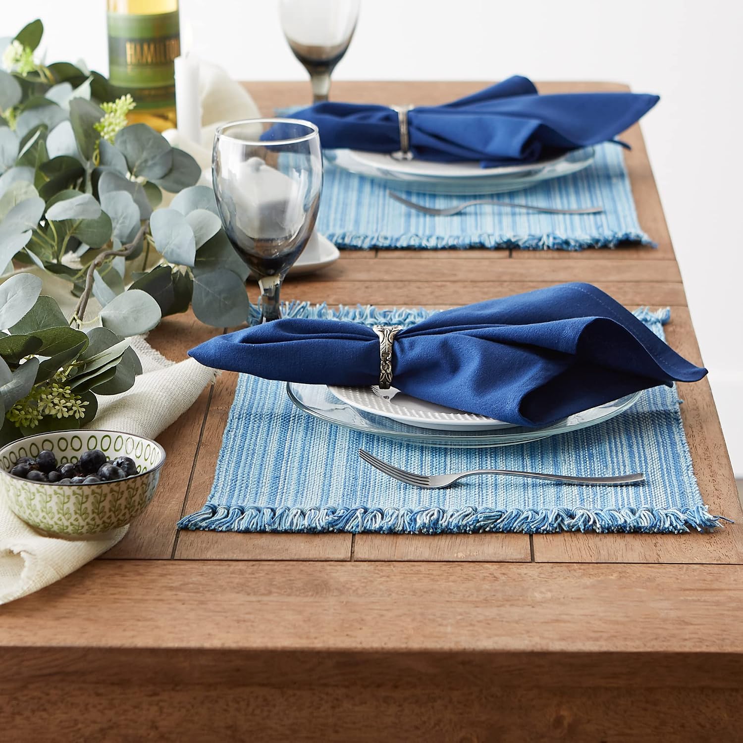 DII Variegated Tabletop Collection, Placemat Set3x19, Light Blue, 6 Piece