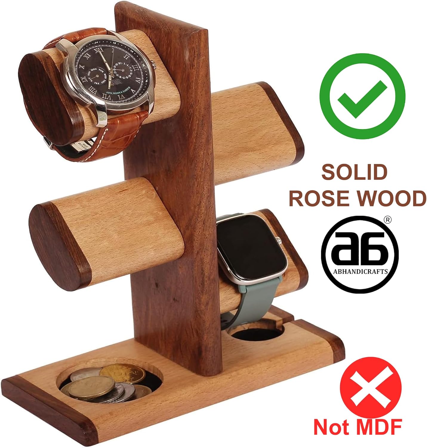 DEALS ABHANDICRAFTS - Watch Stand 5 in One Multiple Watch Display Tower for men, Charging Station Jewelry Organizer for