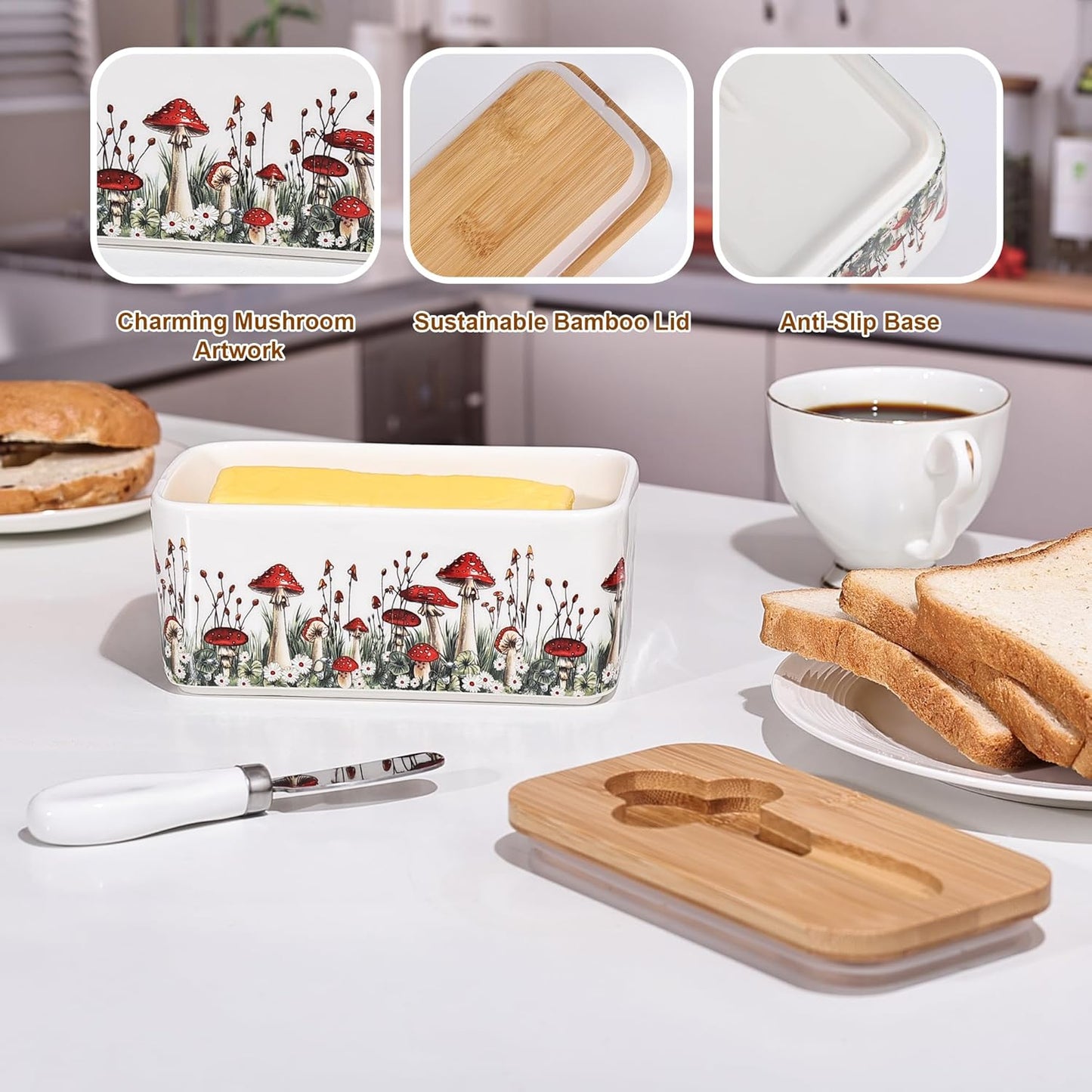 Ceramic Mushroom Butter Dish