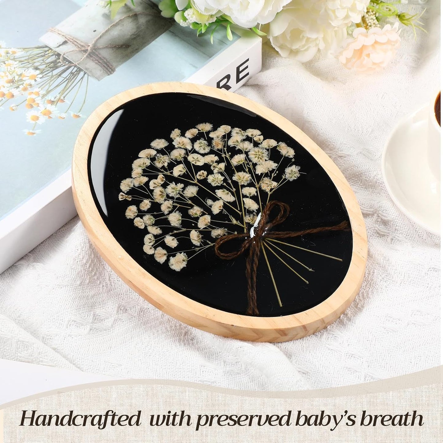 Wooden Pressed Flower Wall Decor Resin Baby's Breath Wall Art Framed Dried Flower / 5 x 7 / Natural