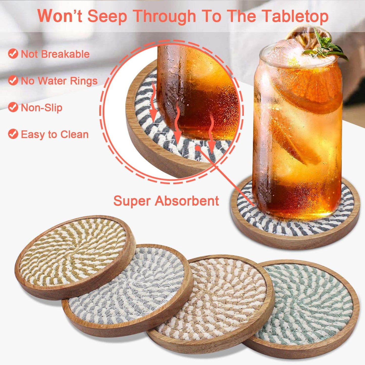 Wooden Drink Protection / #2 Colorful / 4.3 Inch / Set of 5