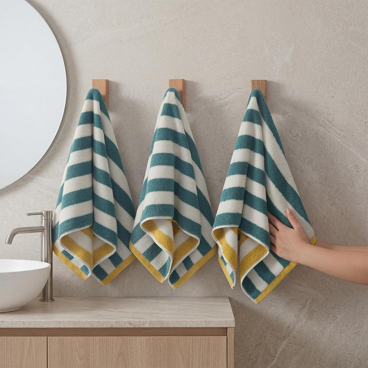 REDKISS Striped Hand Towels for Bathroom, Kitchen Decor, Guest Use, Ultra Soft and Highly Absorbent for Kids Adults