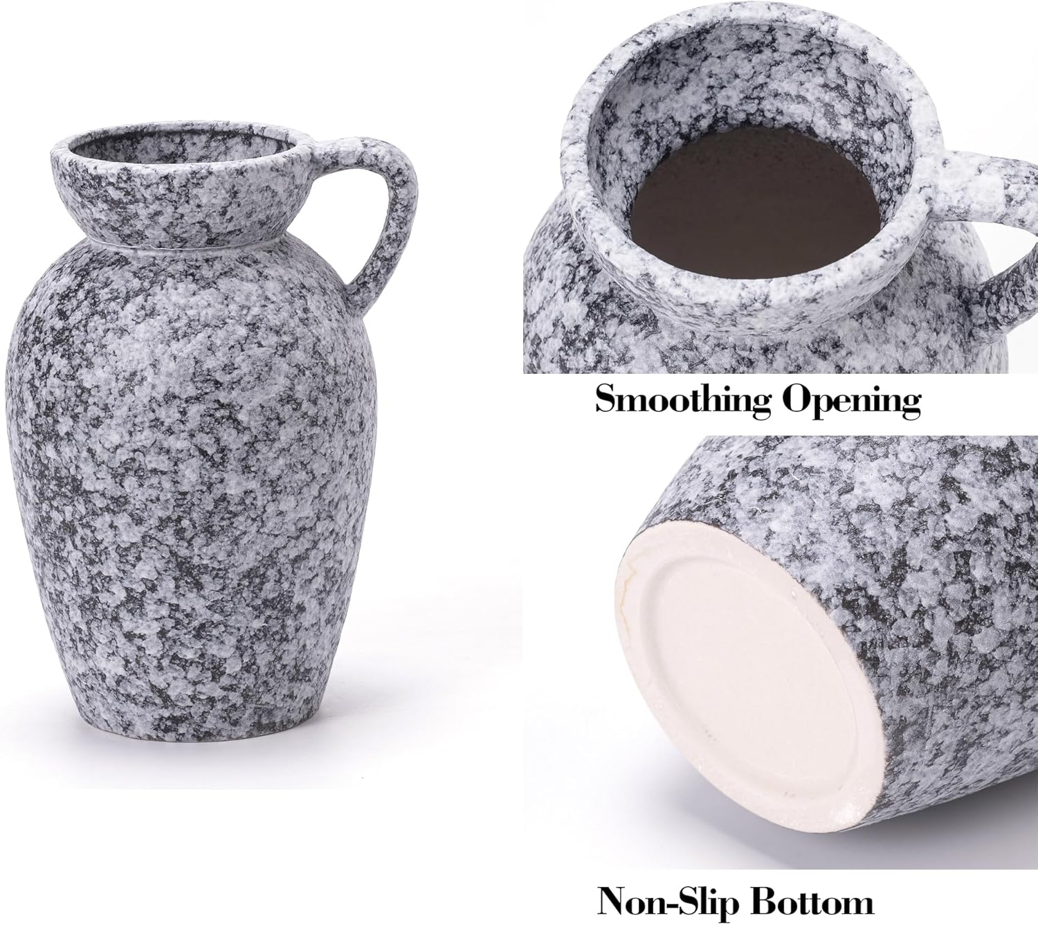Black Ceramic Modern Rustic Farmhouse Vase Centerpiece / 16 Black & White / Set of 3