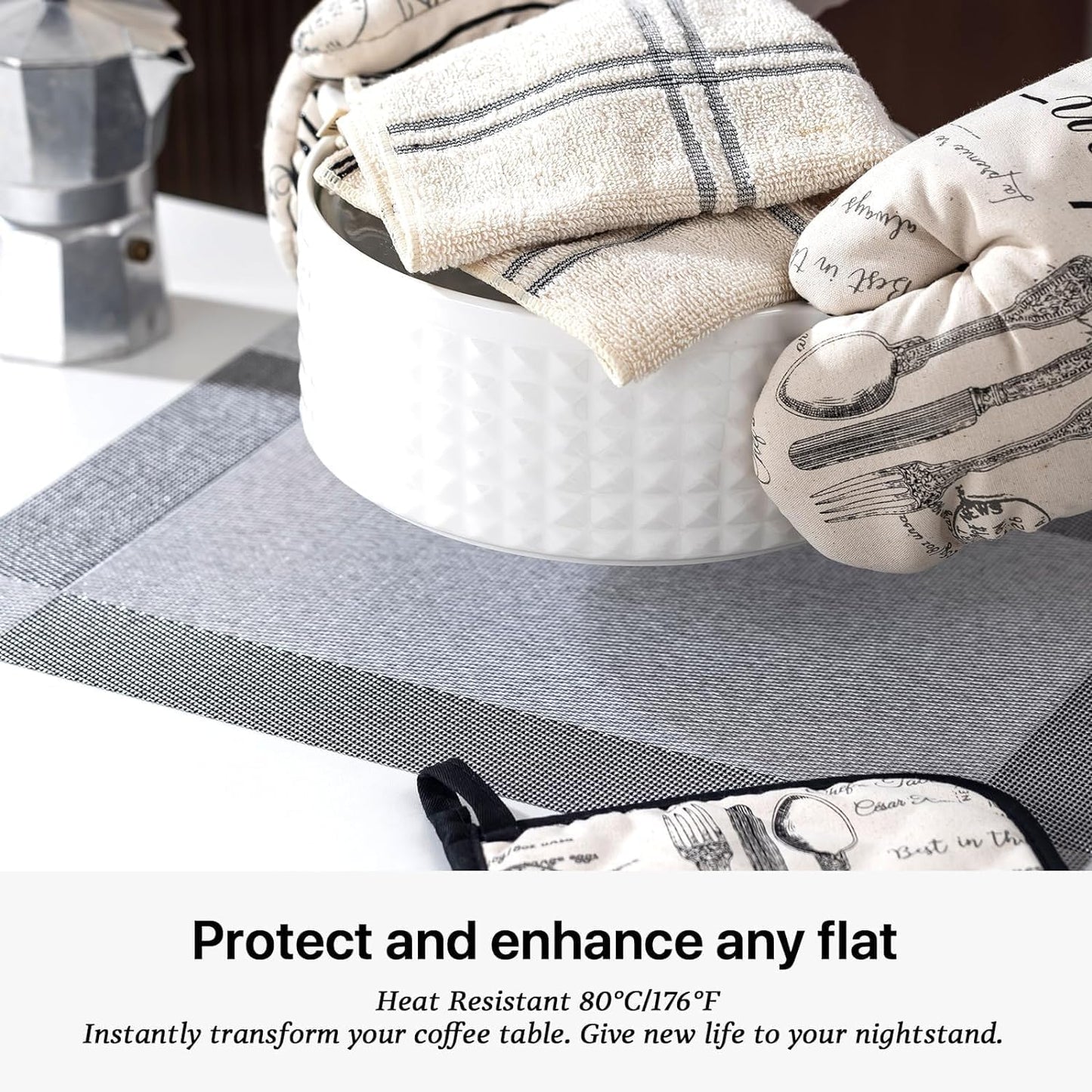 LEXMORE PlaceMats Set of 12 Vinyl/Plastic Woven Place Mats for Kitchen Table Indoor/Outdoor Washable PlaceMat Wipeable
