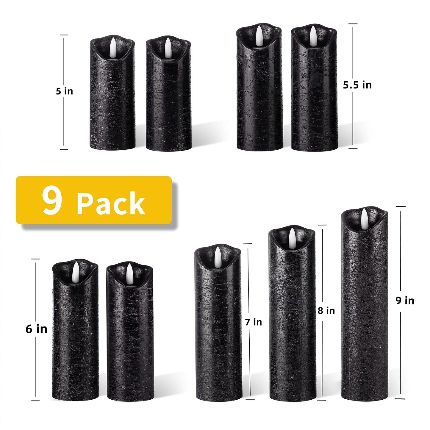 Hausware Set of 9 Flameless Candles Battery Operated LED Real Wax Flickering Electric Candles with Remote Control Timer
