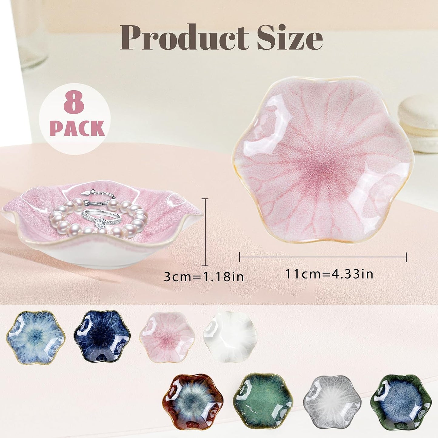 Ceramic Jewelry Tray / Lotus Leaf / 4.33 Inch / Set of 8