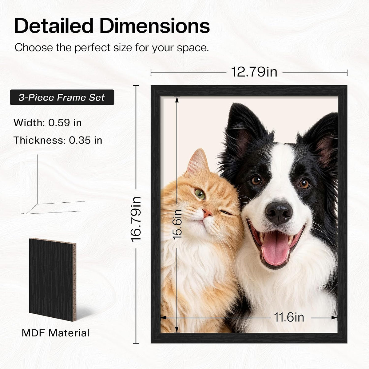 12x16 Picture Frame 3 Pack, Wall Mount Display, Black Wood Grain | Fits 12x16 Photos or Posters, Clear Shatterproof