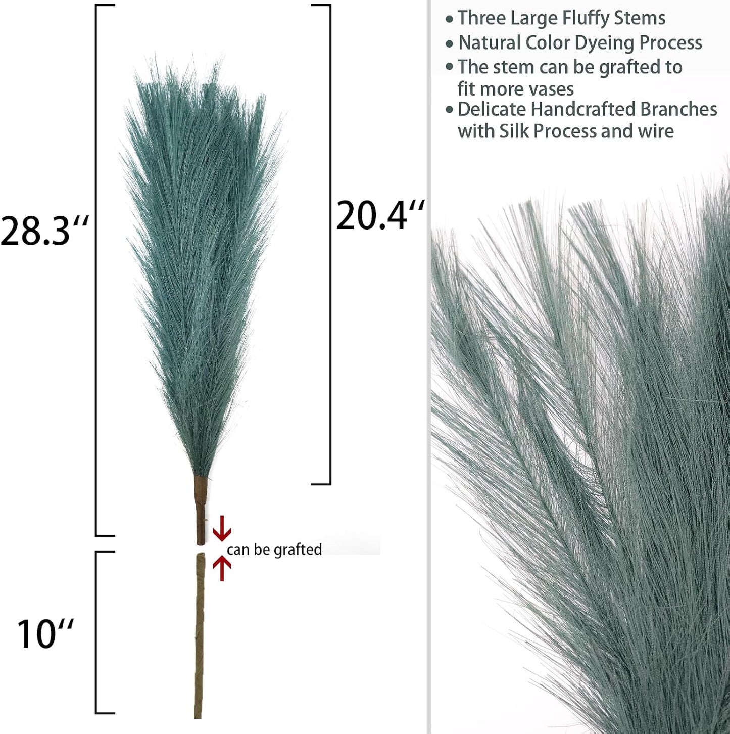 Detachable Faux Bulrush Reed Green Grass for Tall Vase Filler / Deep Green 2 / Set of 5