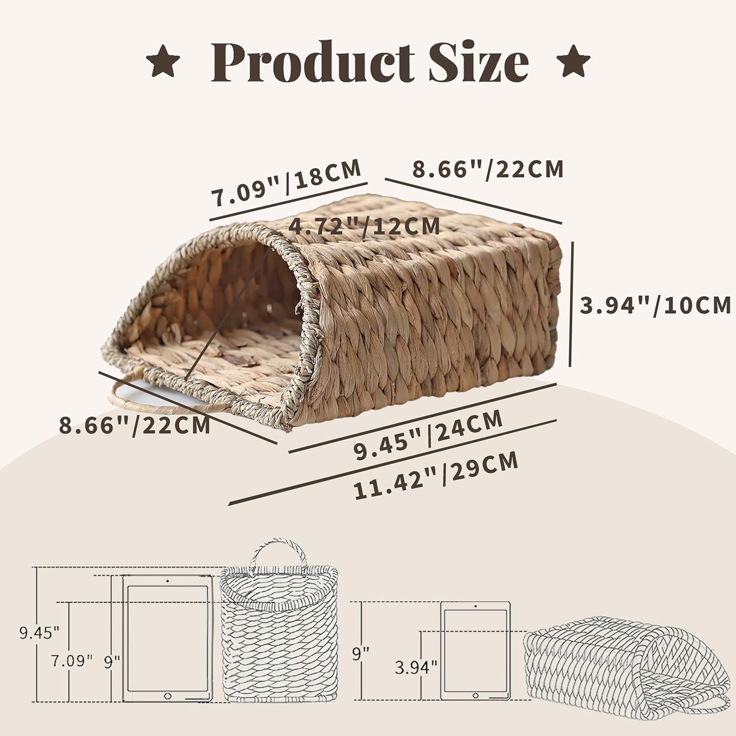 Woven Hanging Basket Water Hyacinth Hanging Wall Basket Wicker Handmade Baskets / Seagrass Mouth