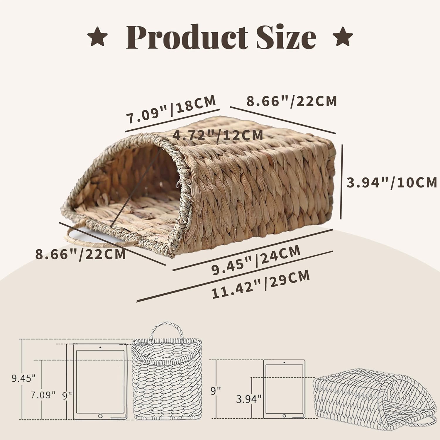 Woven Hanging Basket Water Hyacinth Hanging Wall Basket Wicker Handmade Baskets / Seagrass Mouth