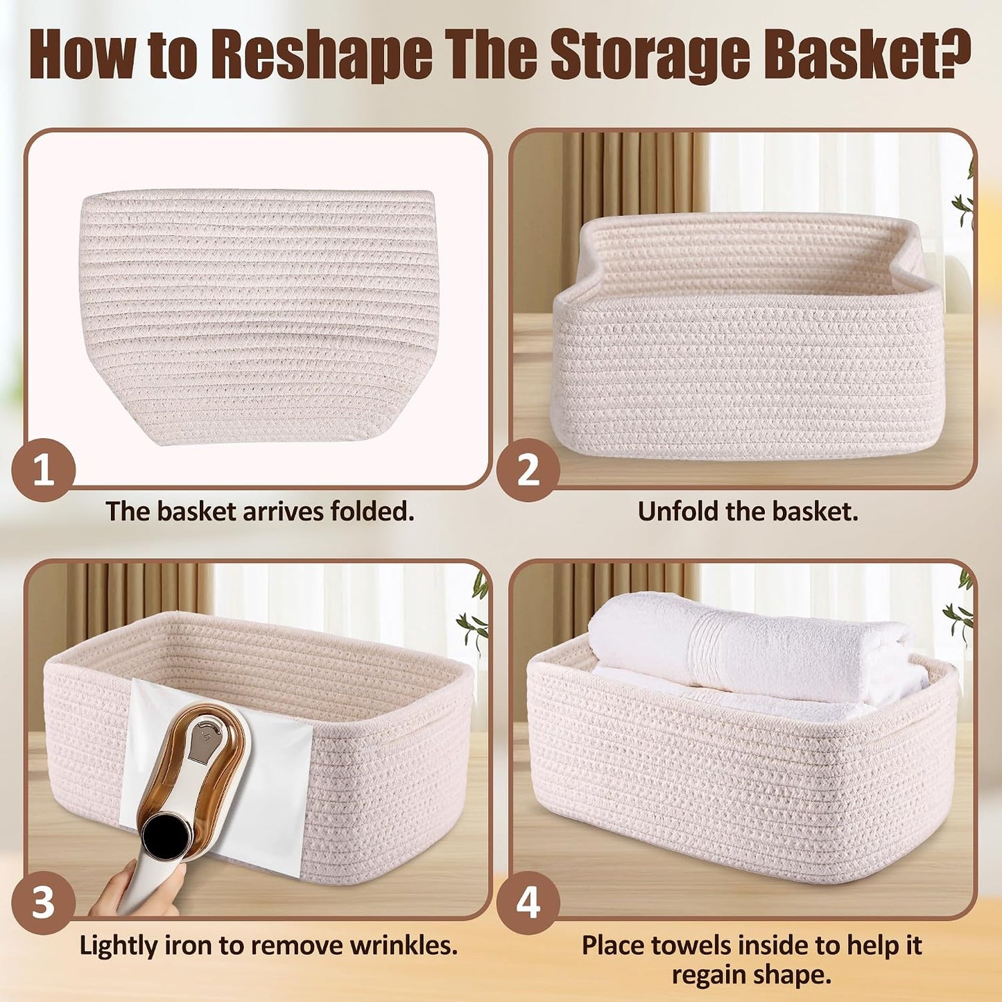 Small Woven Rope Storage Baskets / White / 11.81*7.48*4.72'' & 5.91*5.91*2.56 / Set of 5