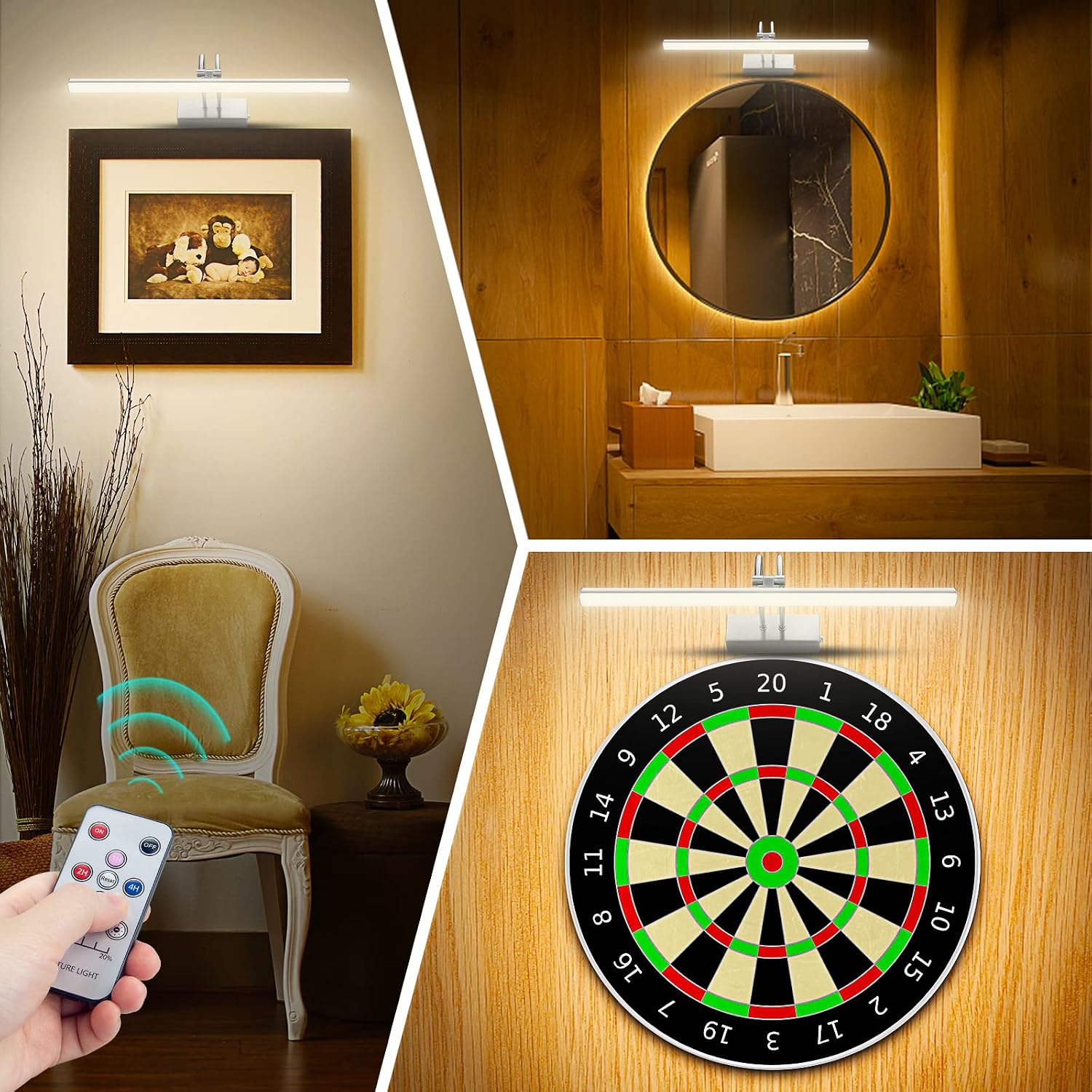 Picture Light,5000mAh Wireless Wall Light,16" Art Light,Plated Black | Rechargeable Photo Lights,Remote Timer and