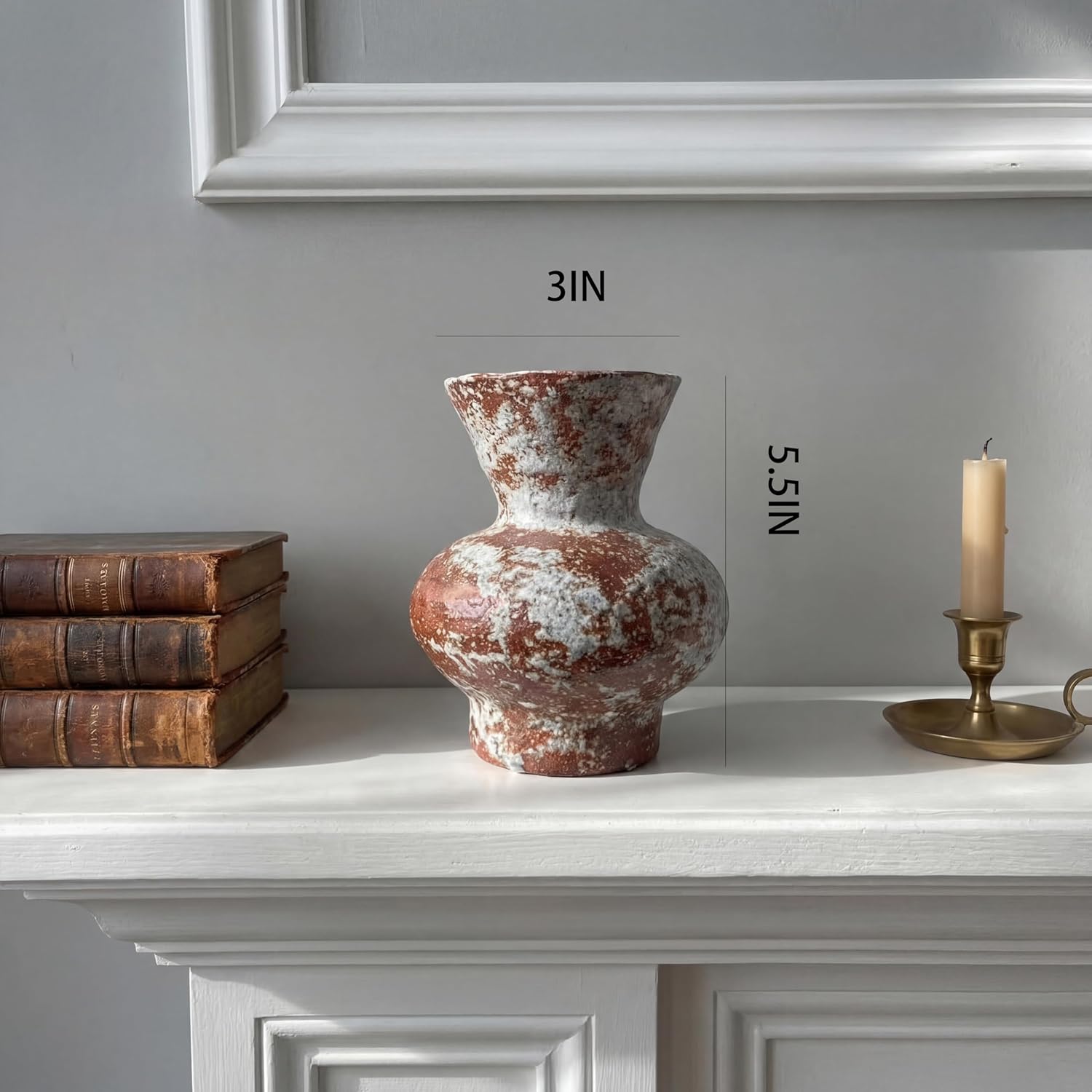 Rustic Ceramic Flower Vase / Dark Brown and White