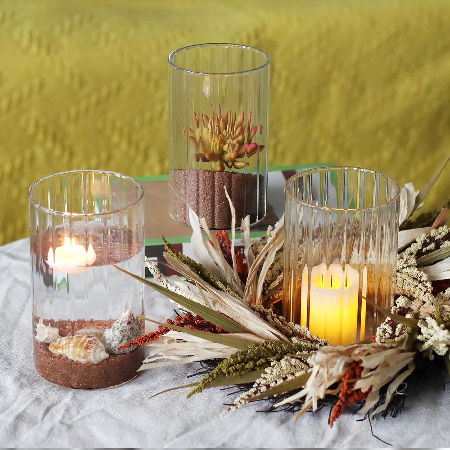 Glass Cylinder vases for Centerpieces / Ribbed / Clear / 6 Inch / Set of 12