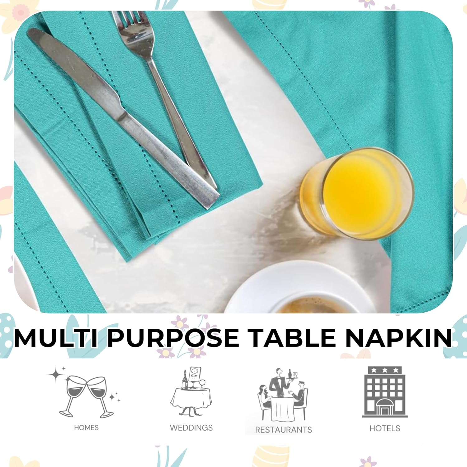 Bedding Craft Cotton Cloth Dinner Napkins Set of 12 – 18x18 Latigo Bay Teal with Hemstitched Mitered Corners – Machine