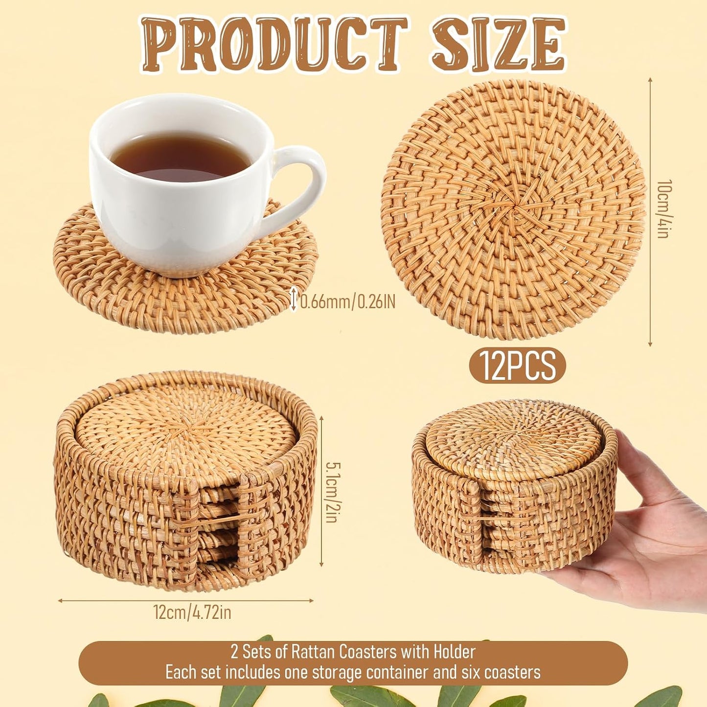 Holder / Heat-Resistant Boho / Natural / 4 Inch / Set of 12