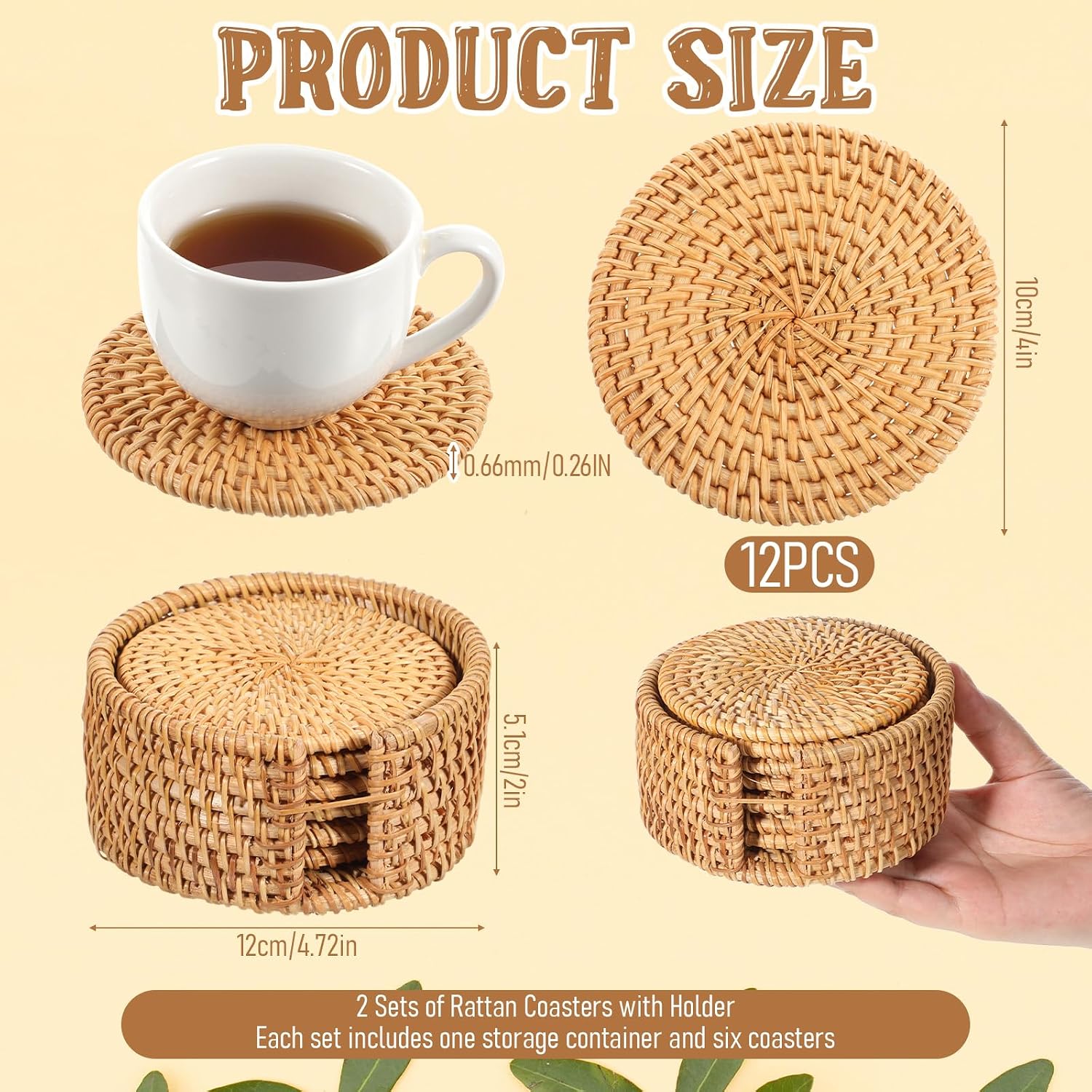 Holder / Heat-Resistant Boho / Natural / 4 Inch / Set of 12