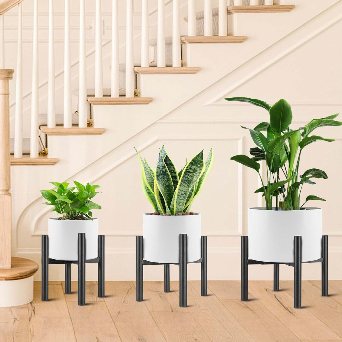 NSYOOMH 2PCS Adjustable Metal Plant Stand Black, Fits 8-13 Inch Heavy Duty Flower Pots Holder - Floor Single Plant