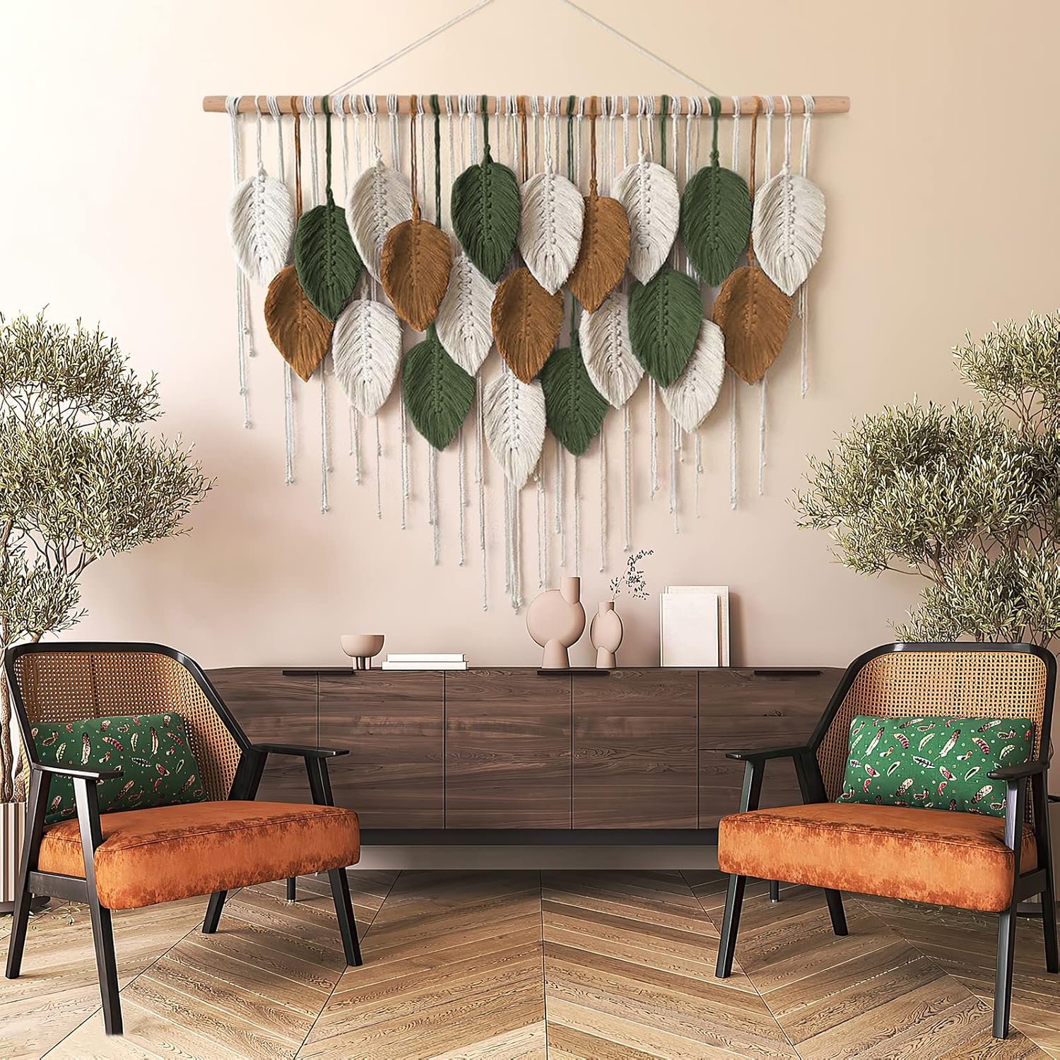 Large Macrame Wall Hanging Boho Woven Tapestry / 39"W x 29.5"L