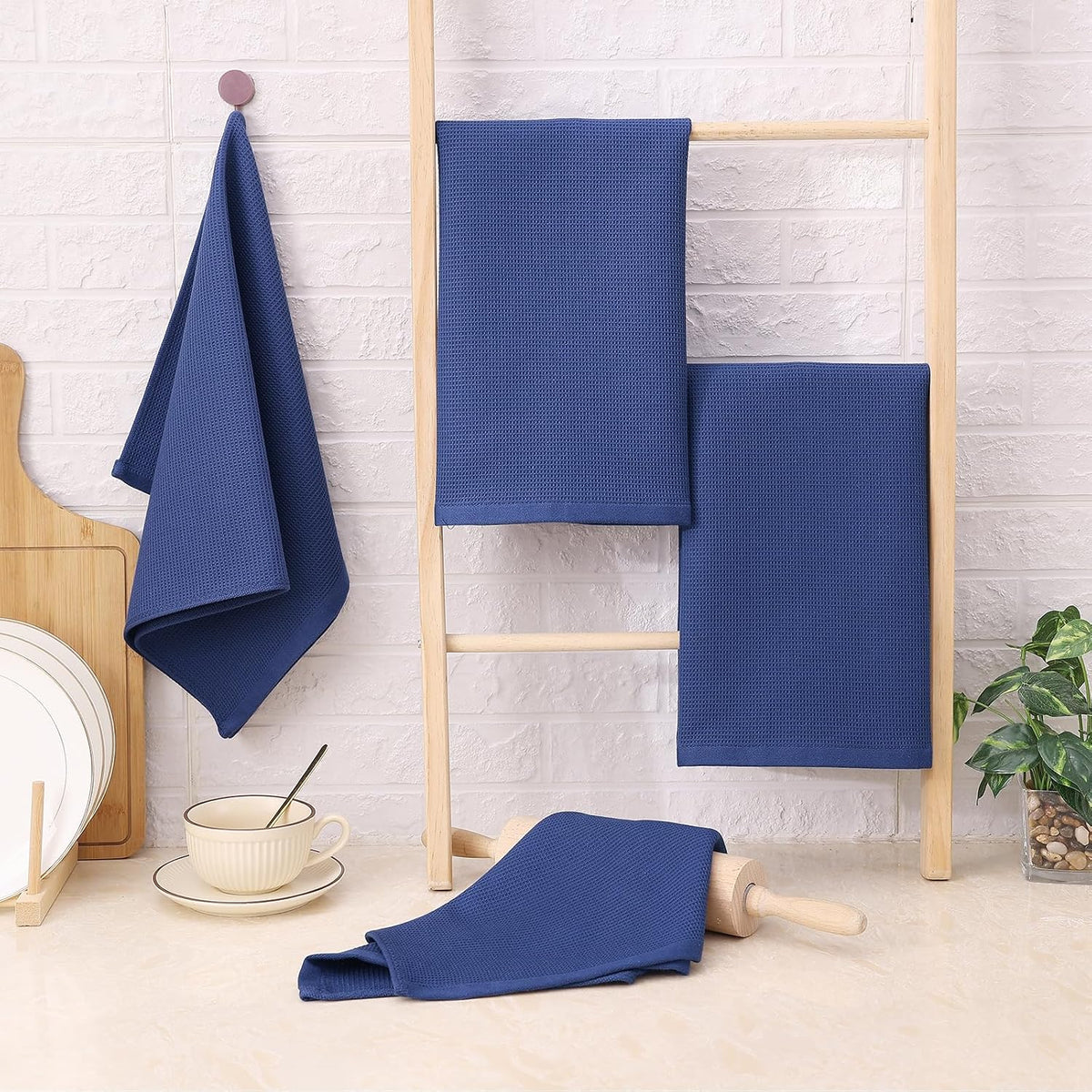Homaxy 100% Cotton Waffle Weave Kitchen Towels, 12 Pack, Navy Blue | Soft and Absorbent Dish Towels, 16 x 26 Inches