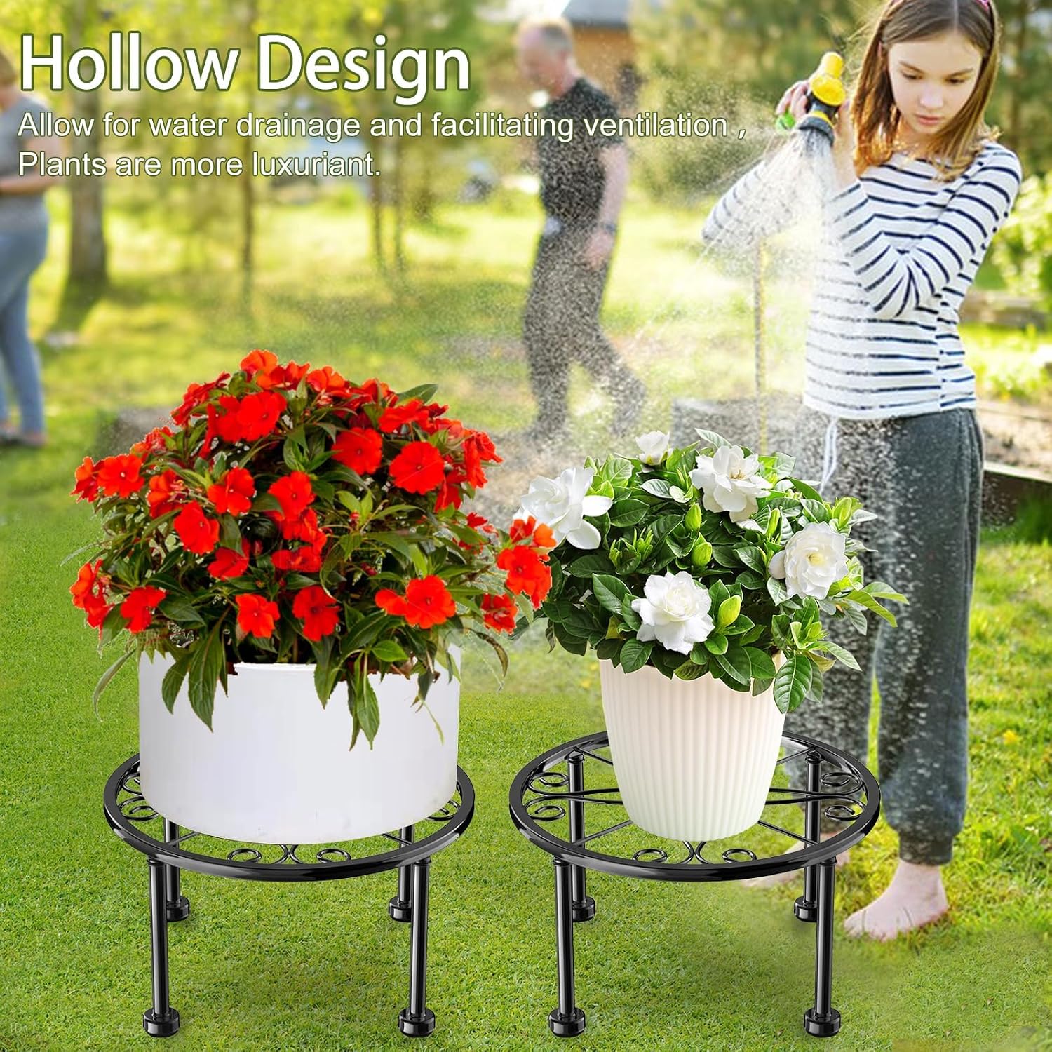 Garden Gifts Plant Lovers Gifts 3 Packs Black Metal Plant Stand with Anti-Slip Base Rustproof Heavy Duty Decorative