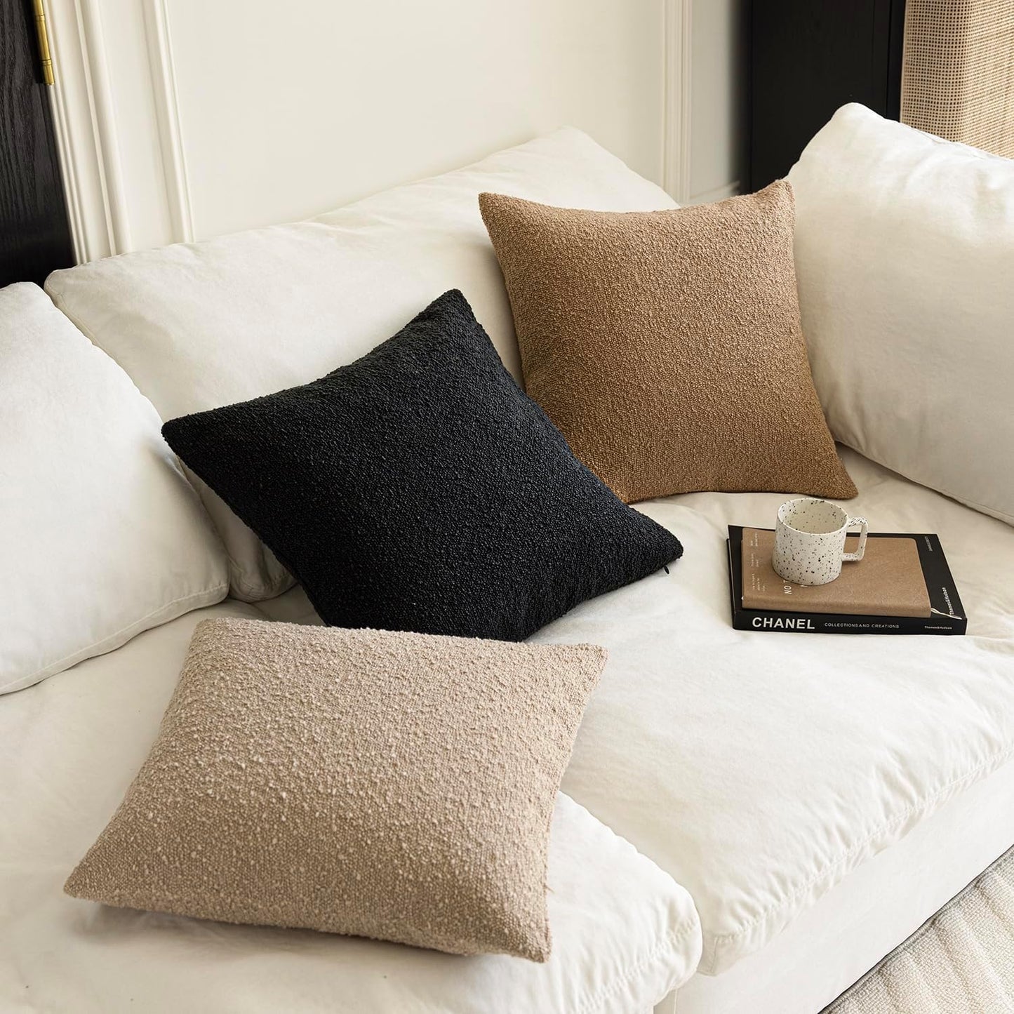Decorative Textured Boucle Throw Pillow Covers Accent Solid Pillow / 18 x 18 / Black / Set of 2