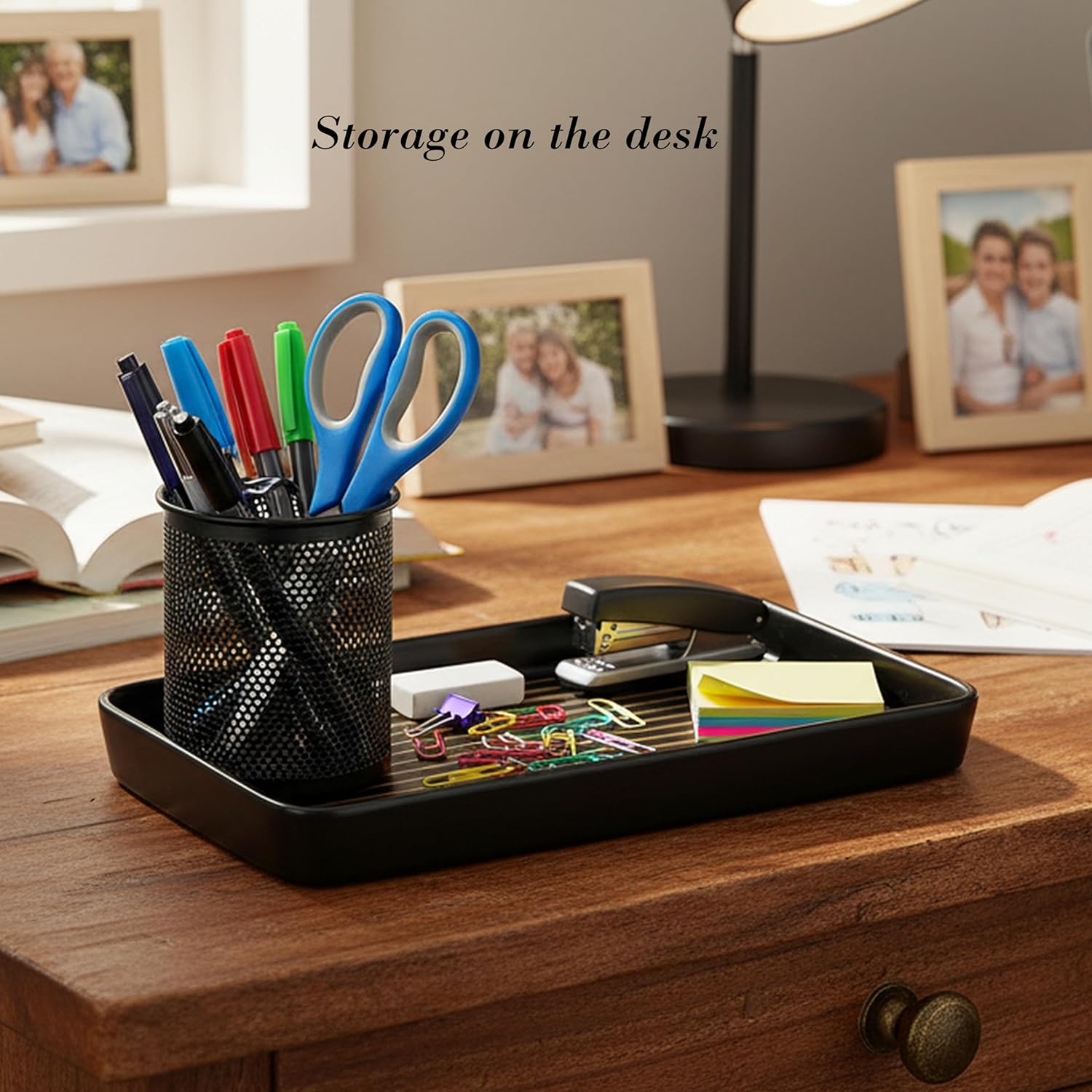 Black Bathroom Vanity Tray for Countertop / Black Color with Golden Stripes-1 Pc / 10 x 6 x 1