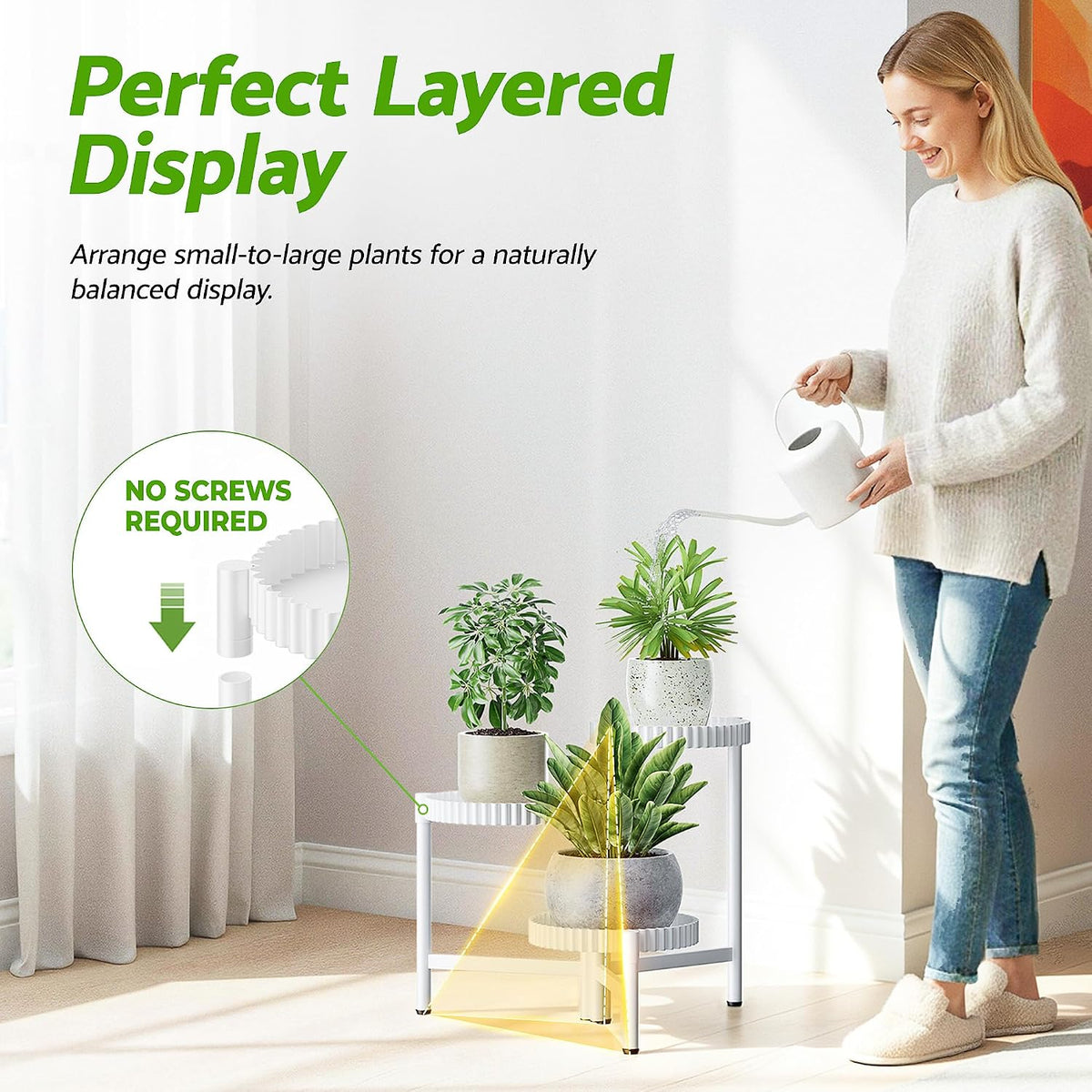 3 Tiered Tall Plant Stand Indoor Outdoor, Metral Flodable Plant Stand for Corner Display Rack Shelf, Multi-Tier Folding