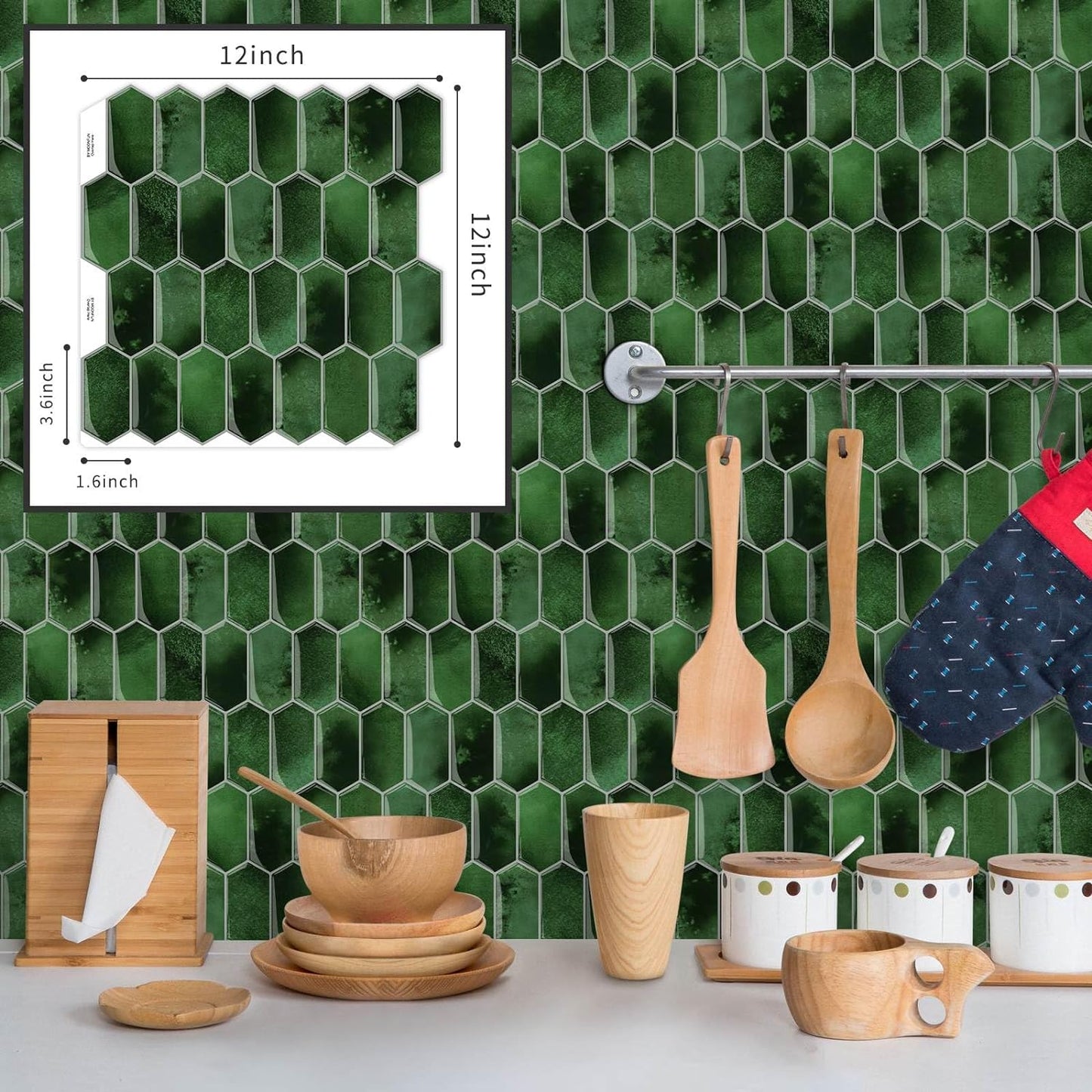 3D Waterproof Self-Adhesive Wall Tile Stick on Backsplash / Dark Green