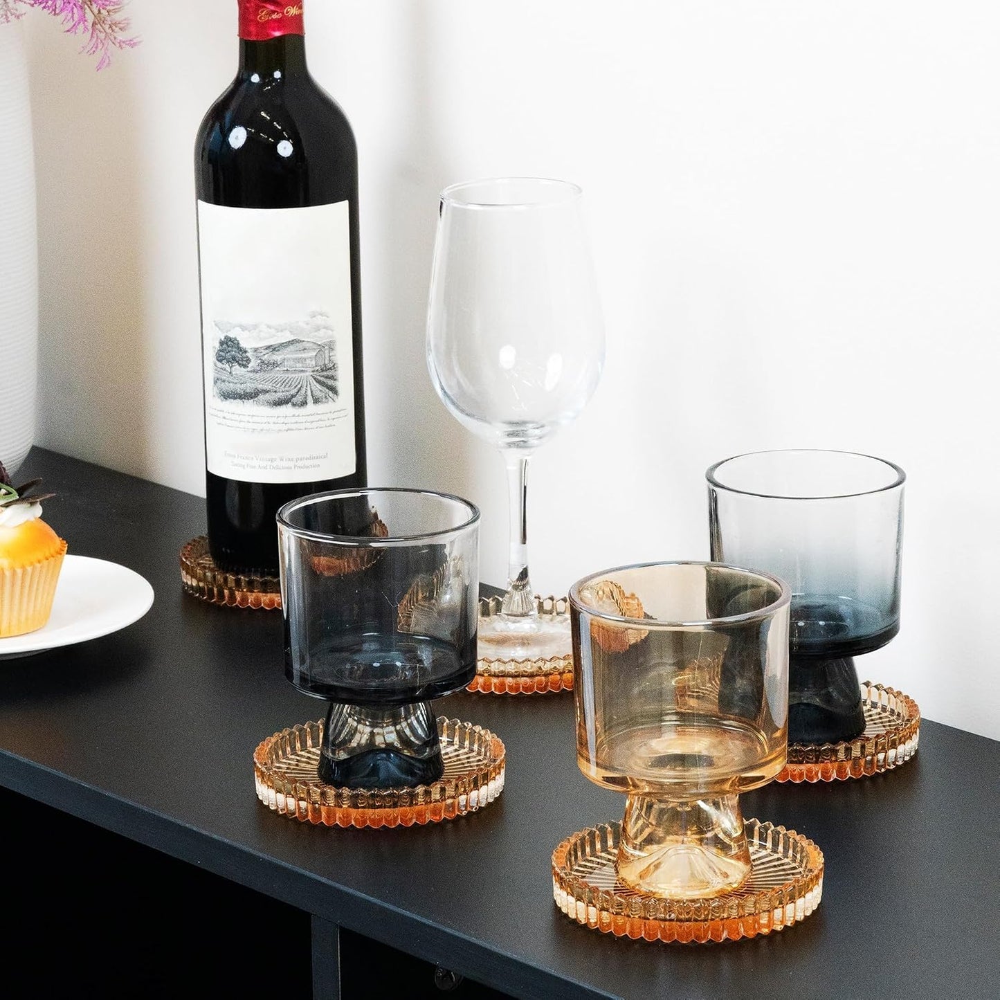 Holder Crystal Coaster Round Cup Coasters Coffee Table / Amber / Clear / Set of 6
