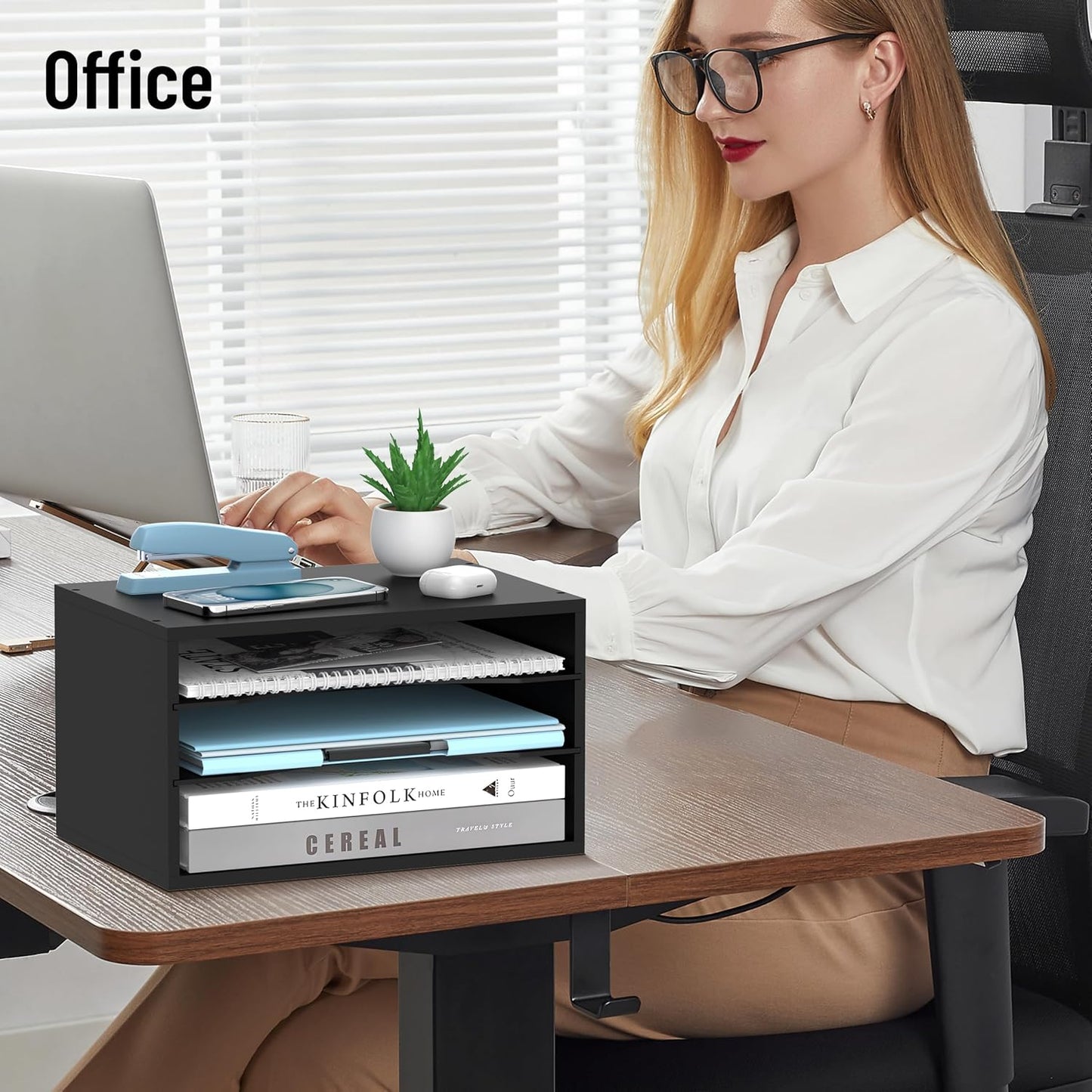 3-Tier Paper Organizer for Desk, Adjustable Mail Organizer, Black | 3-Tier Paper Organizer and Mail Organizer for Desk